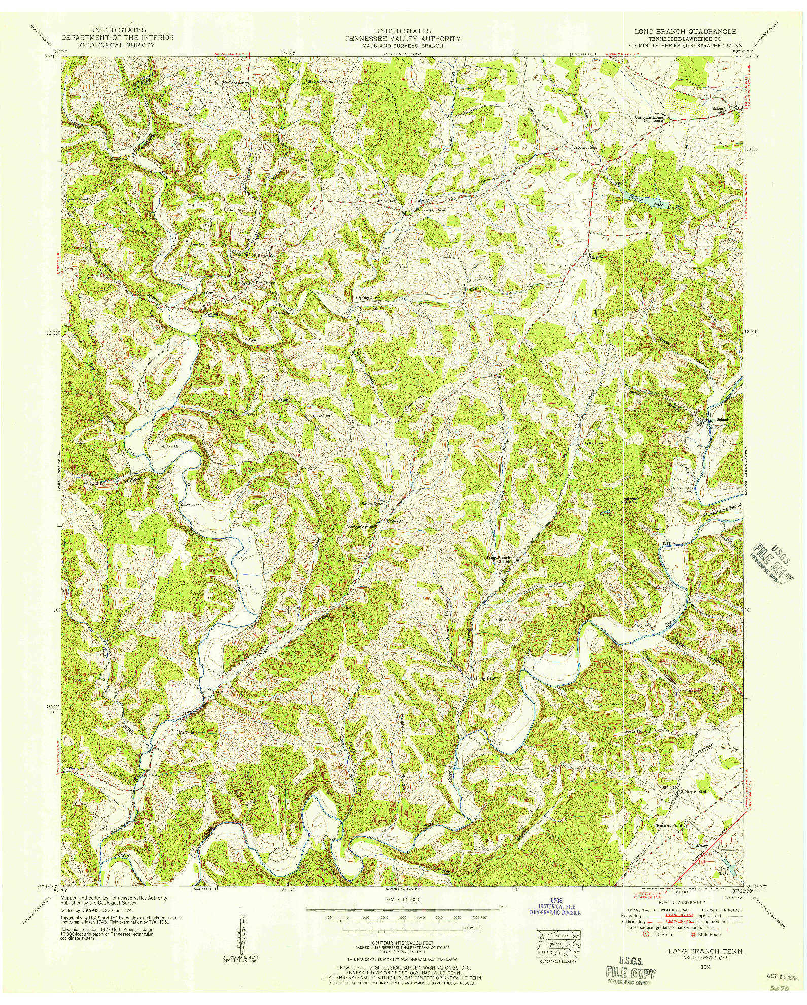 USGS 1:24000-SCALE QUADRANGLE FOR LONG BRANCH, TN 1951