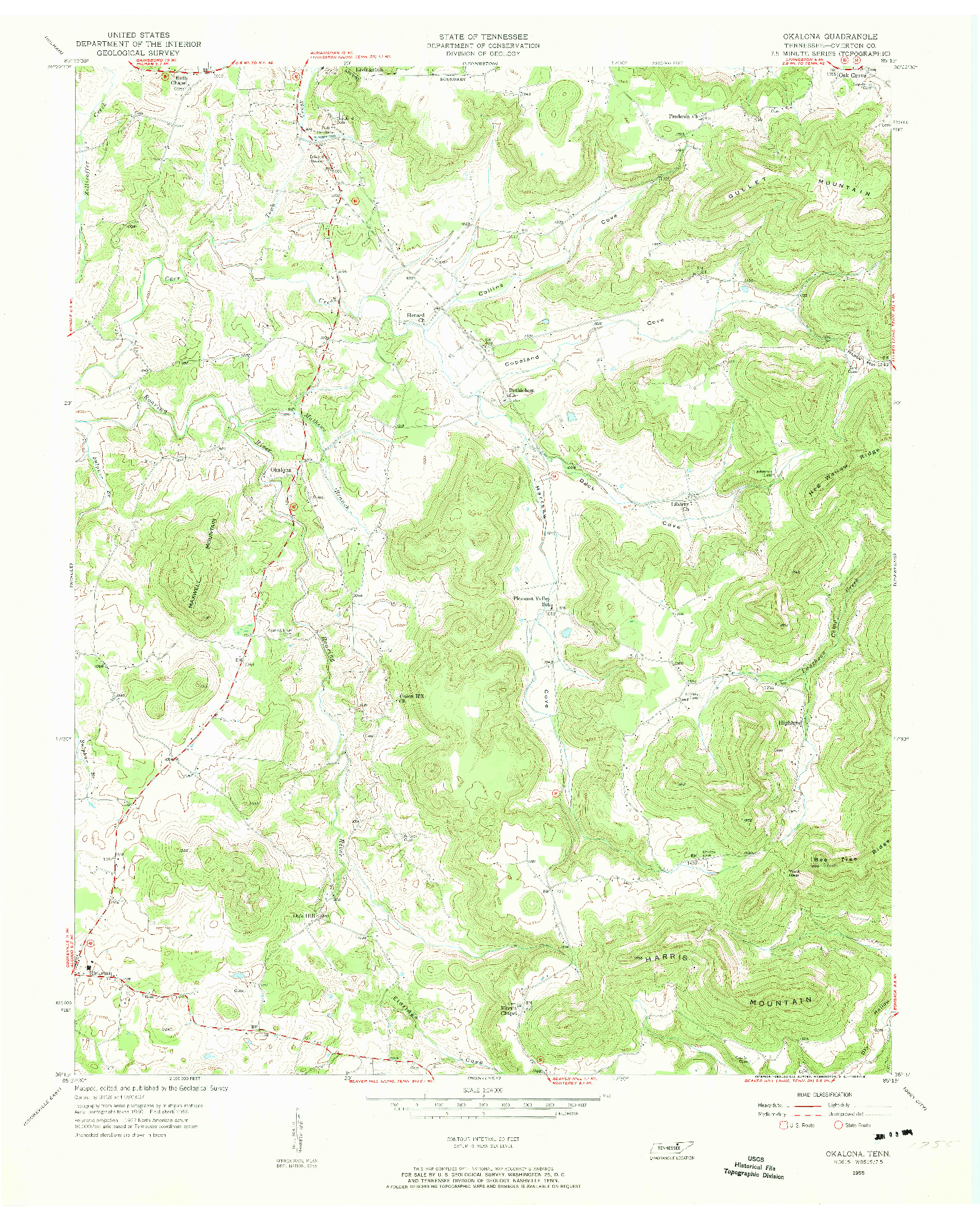 USGS 1:24000-SCALE QUADRANGLE FOR OKALONA, TN 1955
