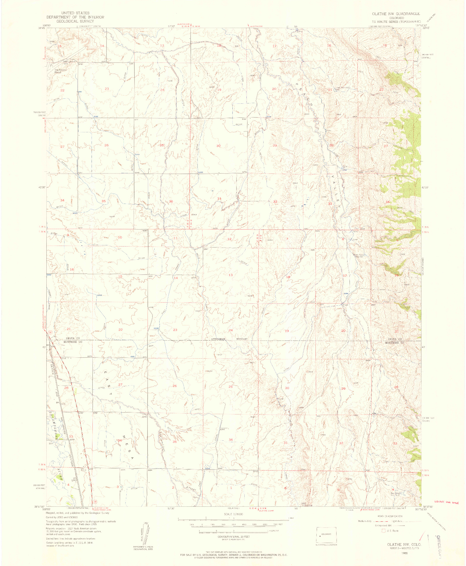 USGS 1:24000-SCALE QUADRANGLE FOR OLATHE NW, CO 1955