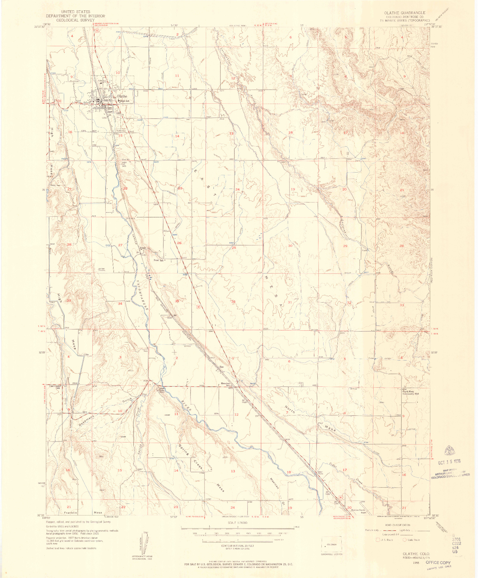 USGS 1:24000-SCALE QUADRANGLE FOR OLATHE, CO 1955