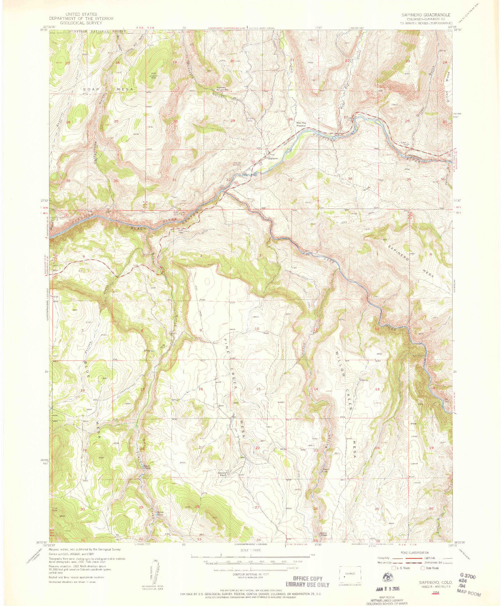USGS 1:24000-SCALE QUADRANGLE FOR SAPINERO, CO 1954
