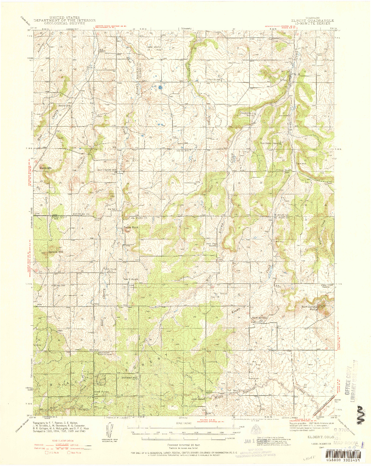 USGS 1:62500-SCALE QUADRANGLE FOR ELBERT, CO 1940