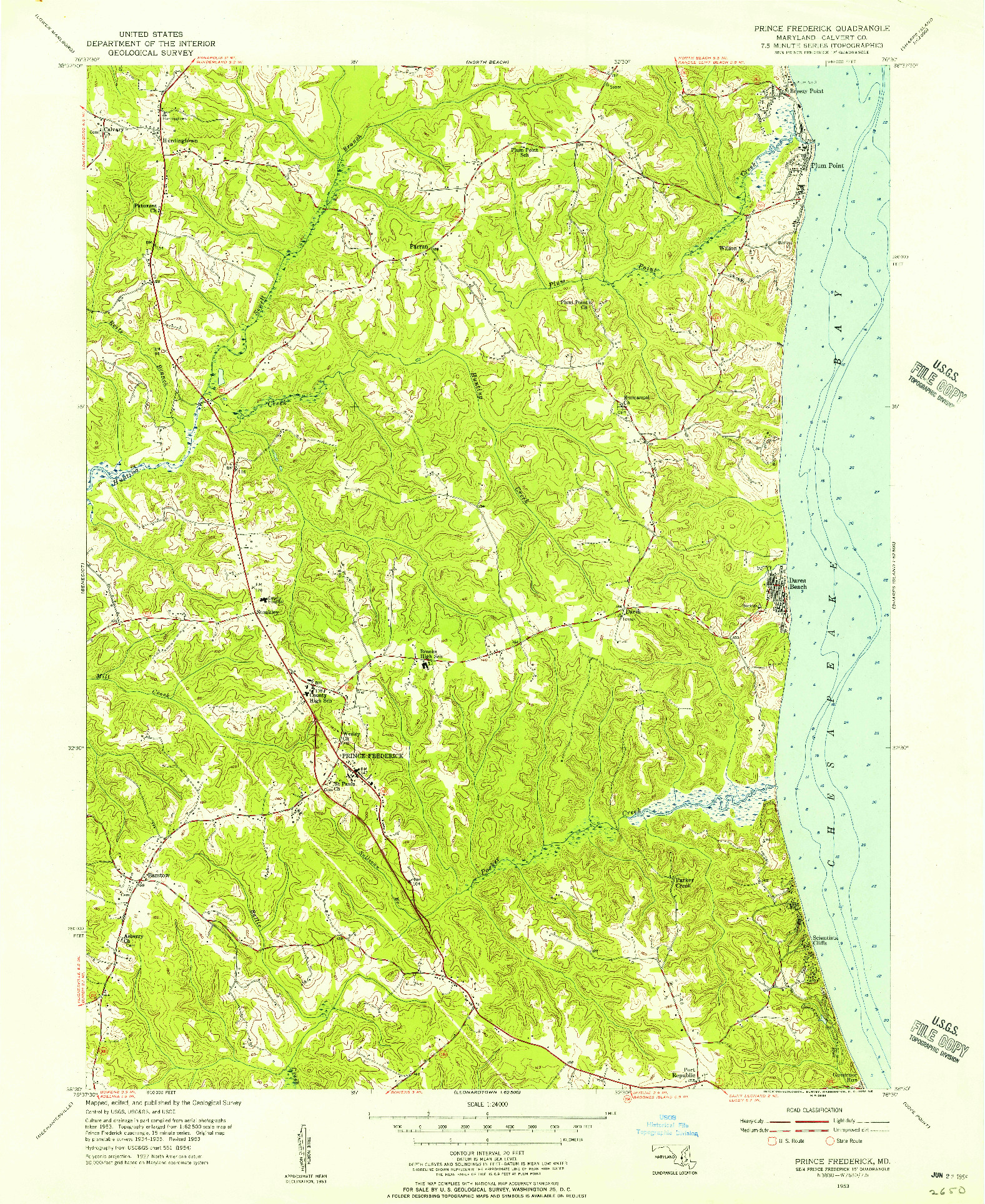 USGS 1:24000-SCALE QUADRANGLE FOR PRINCE FREDERICK, MD 1953