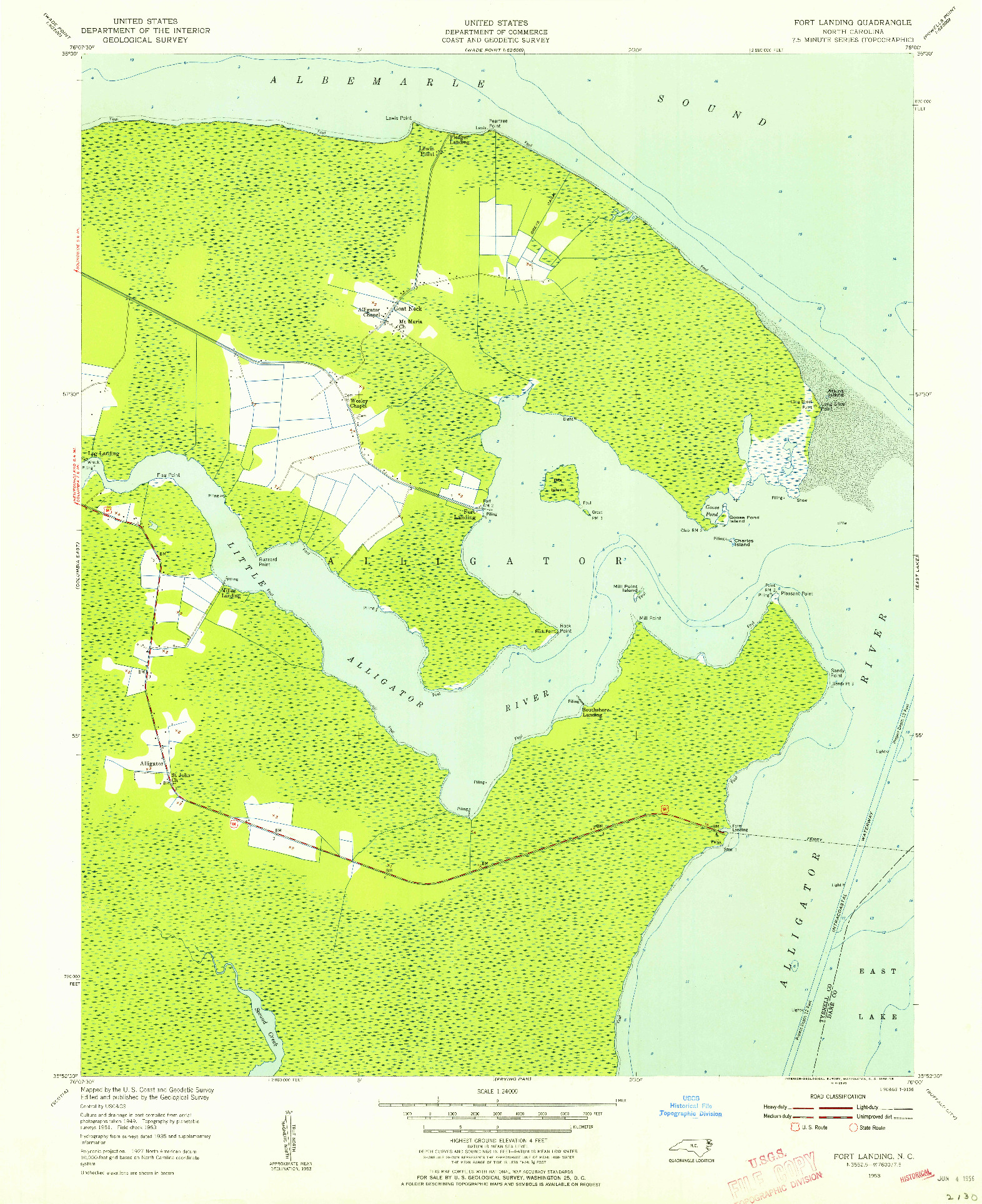 USGS 1:24000-SCALE QUADRANGLE FOR FORT LANDING, NC 1953