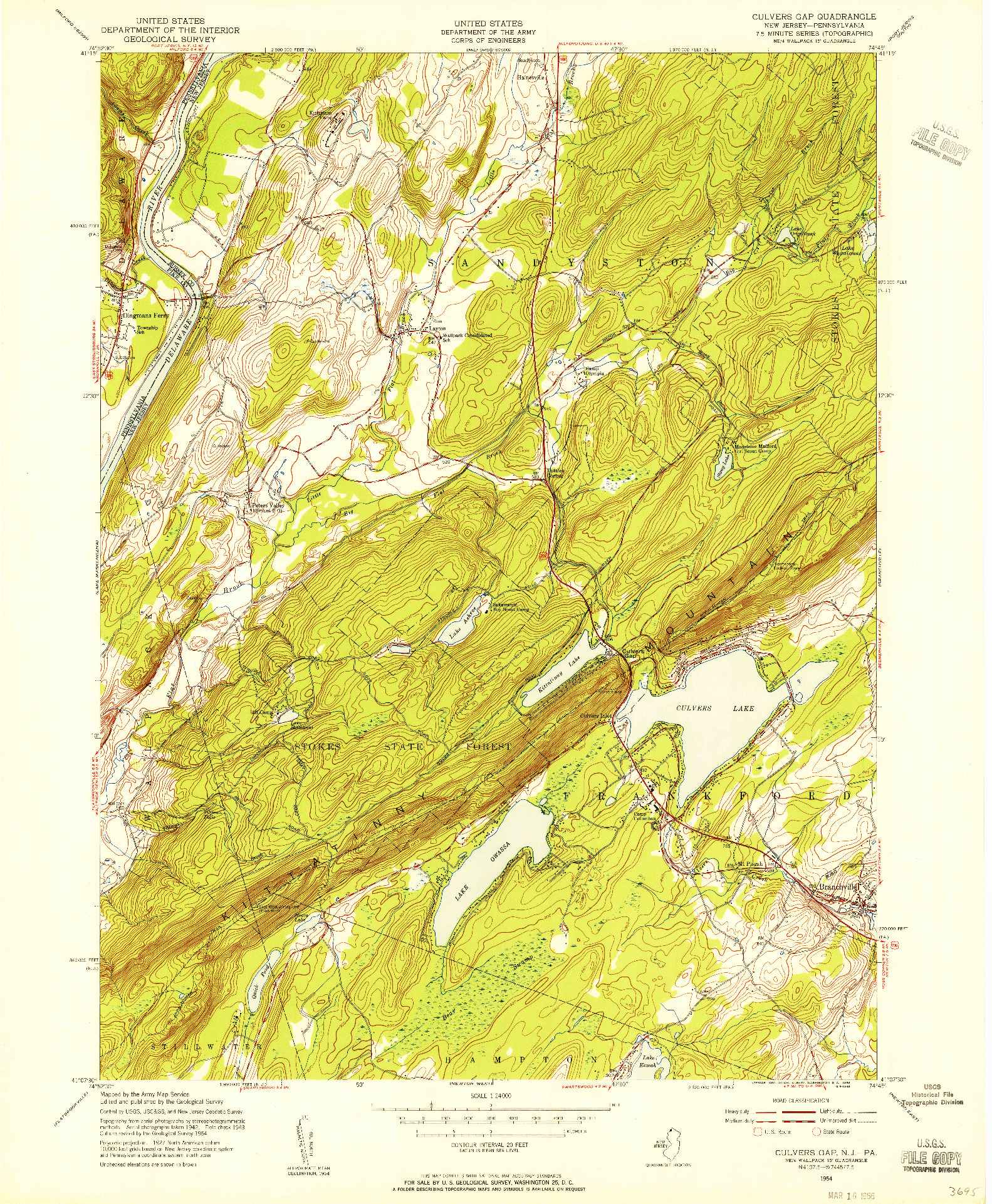 USGS 1:24000-SCALE QUADRANGLE FOR CULVERS GAP, NJ 1954