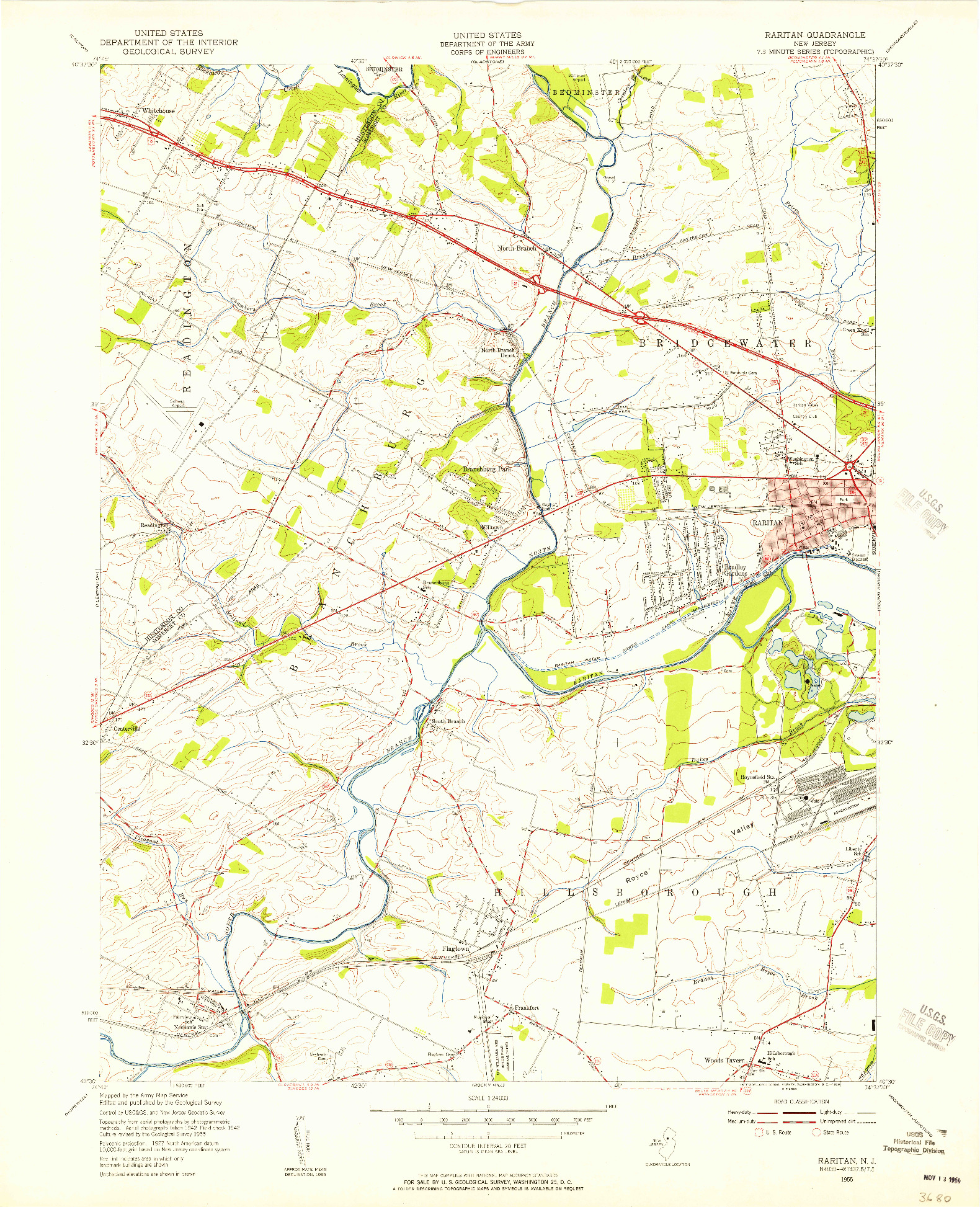 USGS 1:24000-SCALE QUADRANGLE FOR RARITAN, NJ 1955