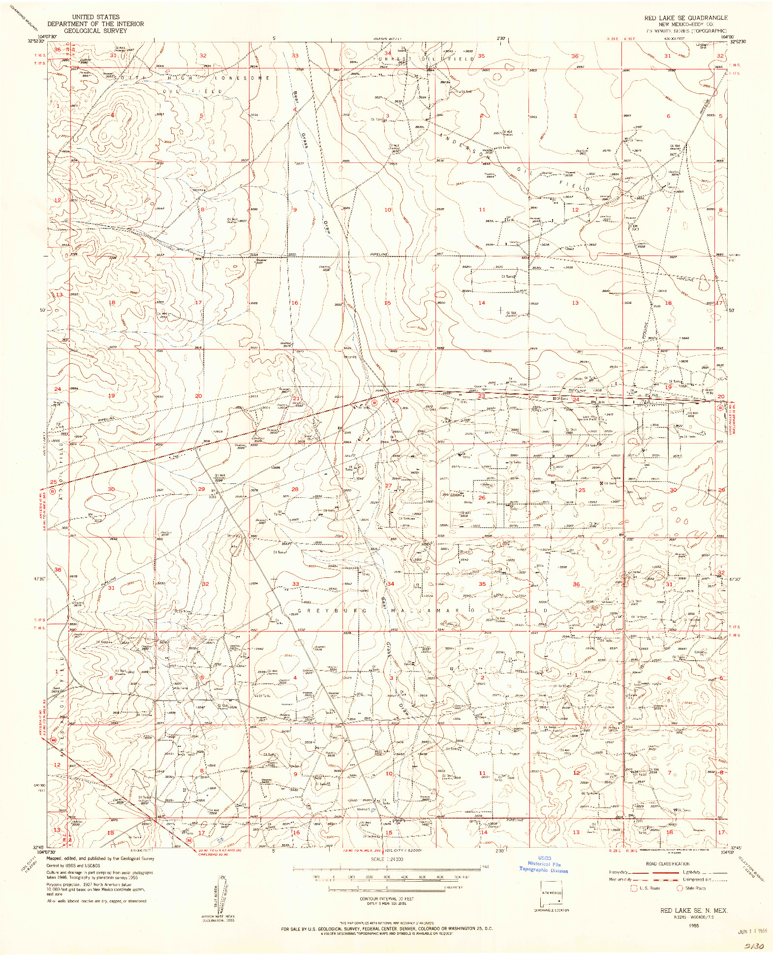 USGS 1:24000-SCALE QUADRANGLE FOR RED LAKE SE, NM 1955