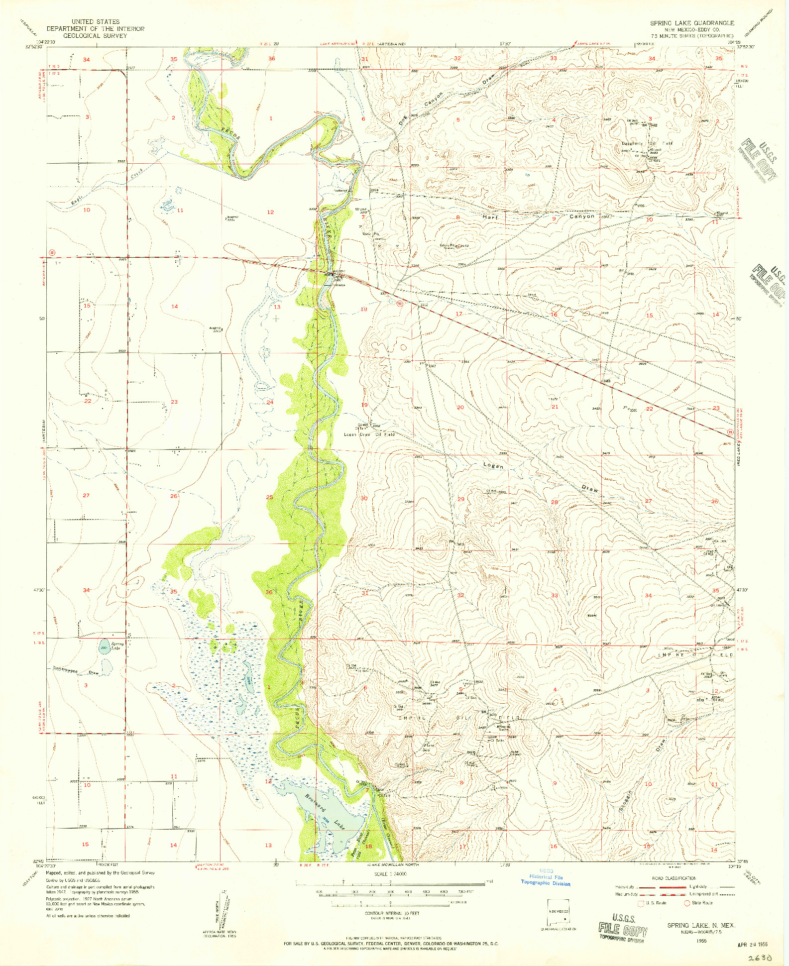 USGS 1:24000-SCALE QUADRANGLE FOR SPRING LAKE, NM 1955