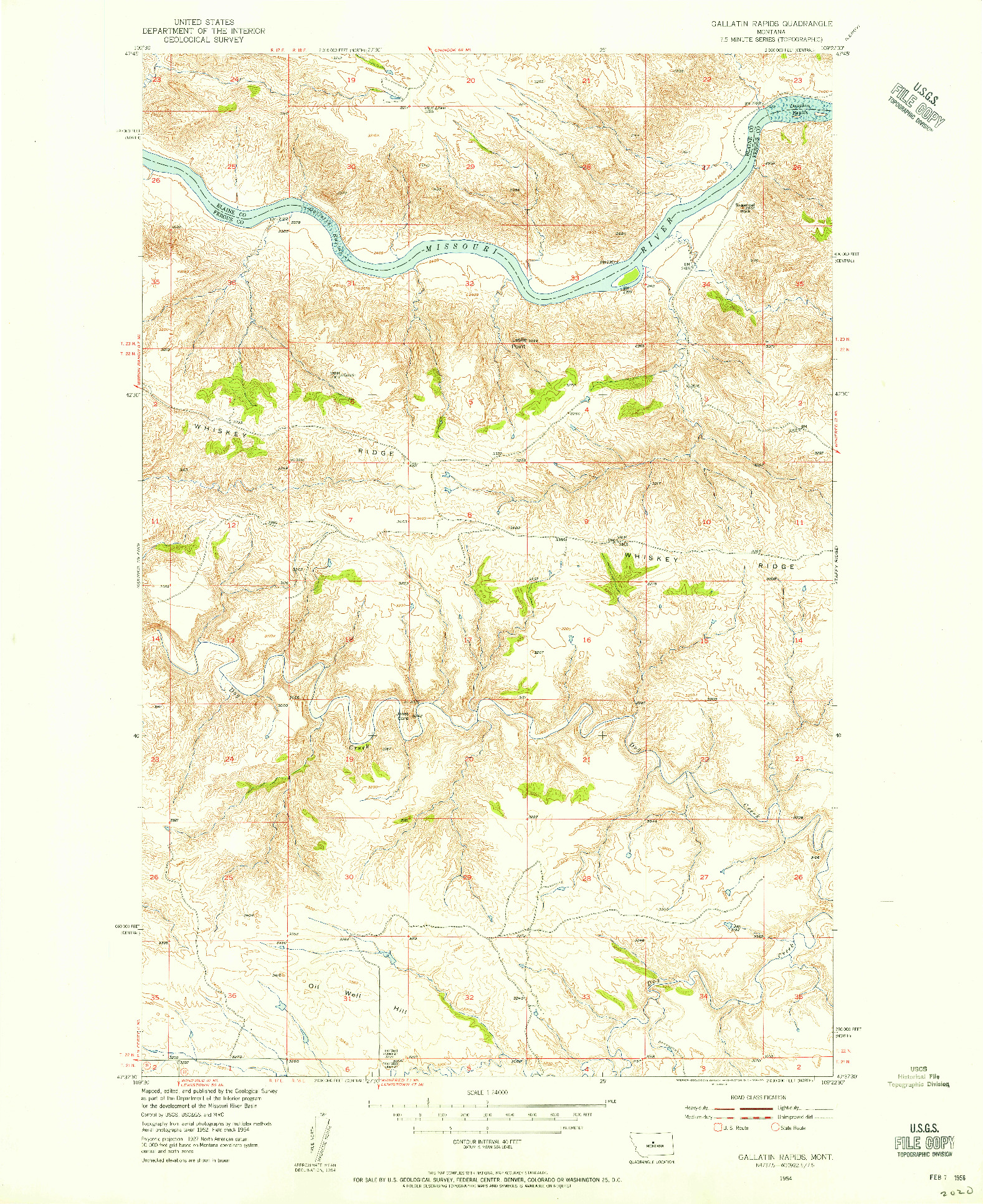 USGS 1:24000-SCALE QUADRANGLE FOR GALLATIN RAPIDS, MT 1954