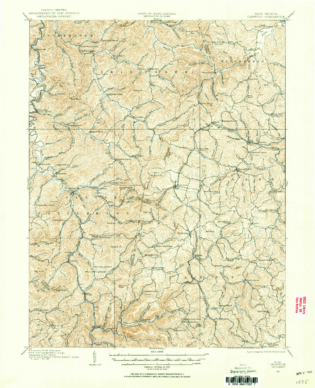 USGS 1:62500-SCALE QUADRANGLE FOR CRAWFORD, WV 1912