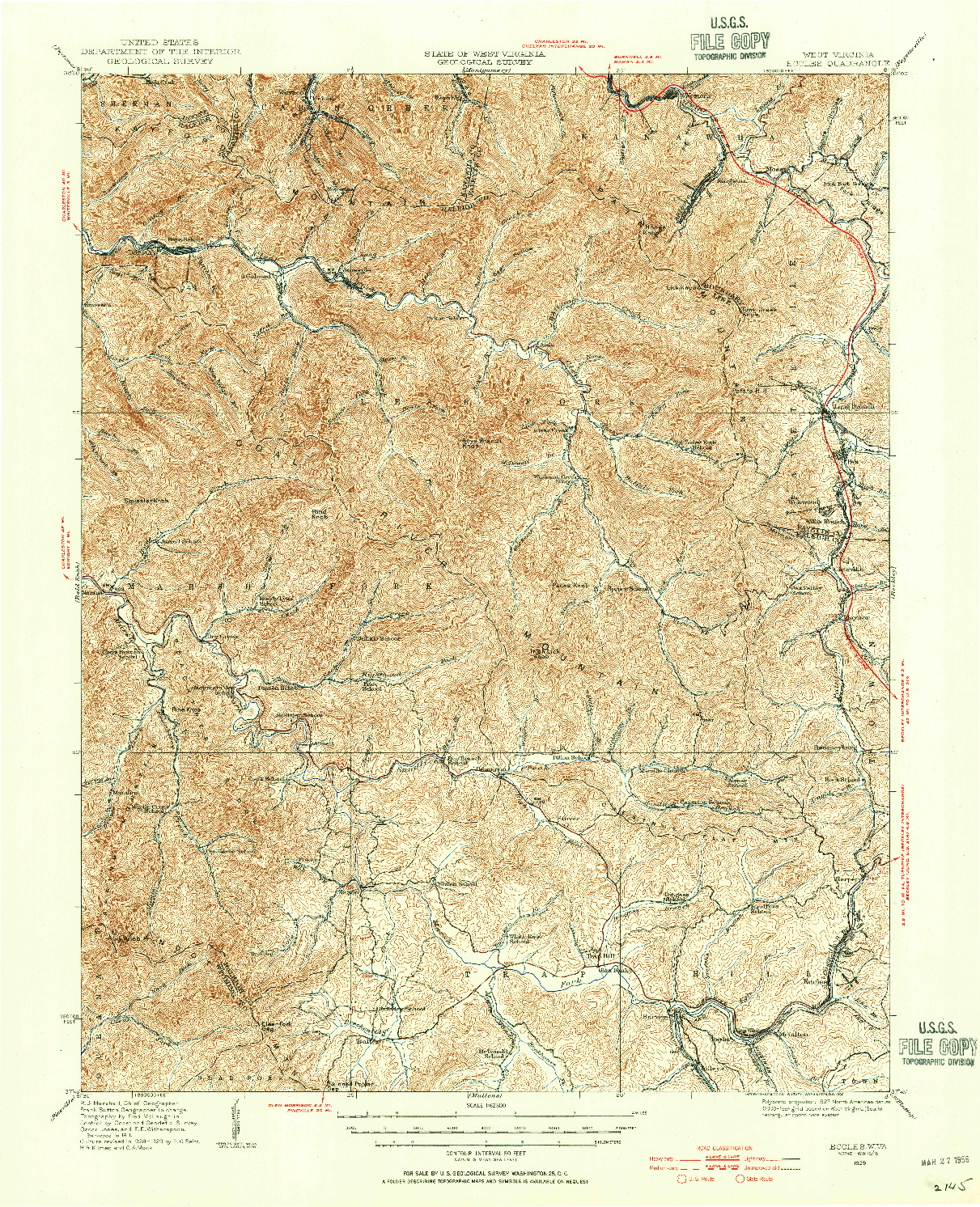 USGS 1:62500-SCALE QUADRANGLE FOR ECCLES, WV 1929