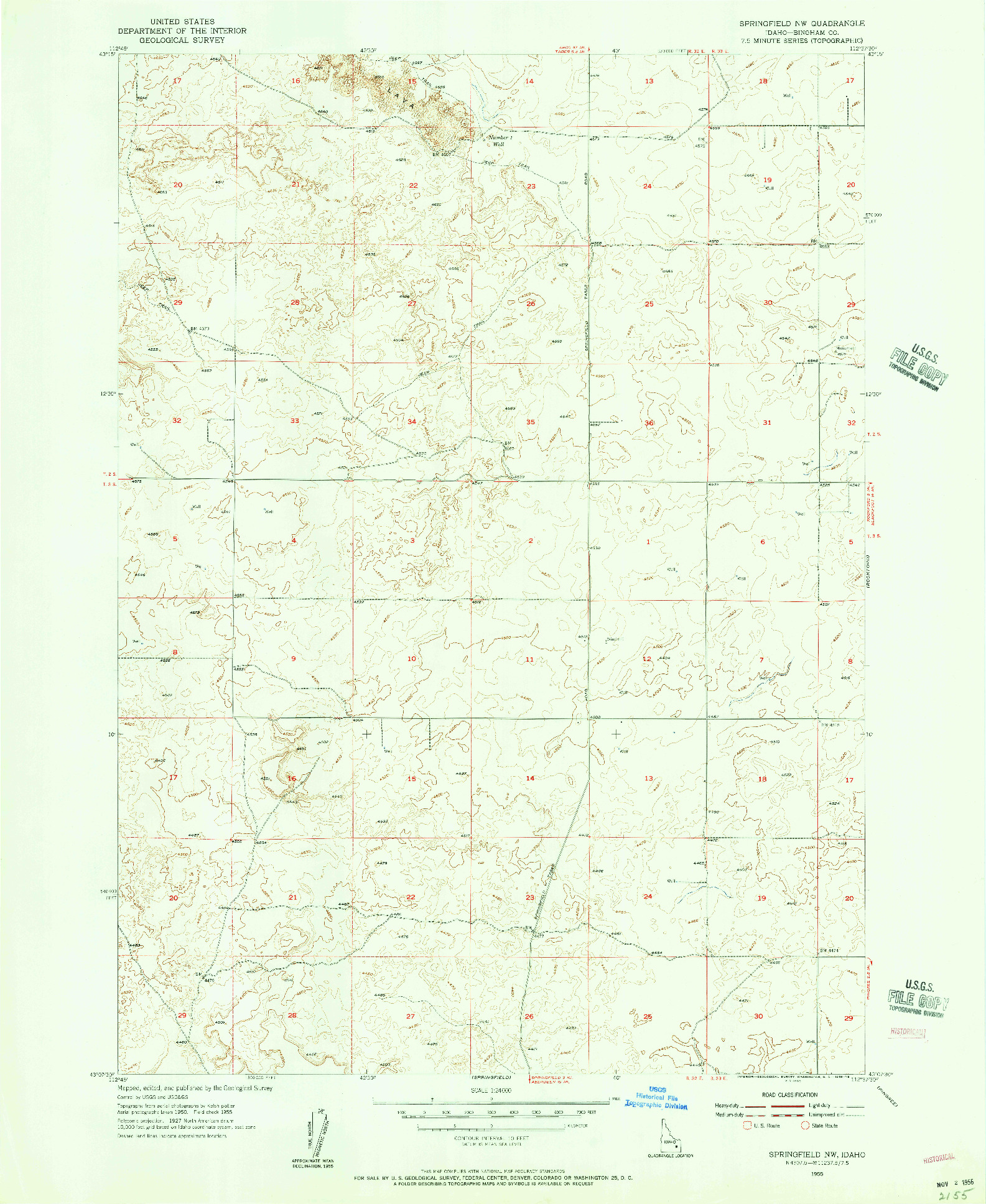 USGS 1:24000-SCALE QUADRANGLE FOR SPRINGFIELD NW, ID 1955