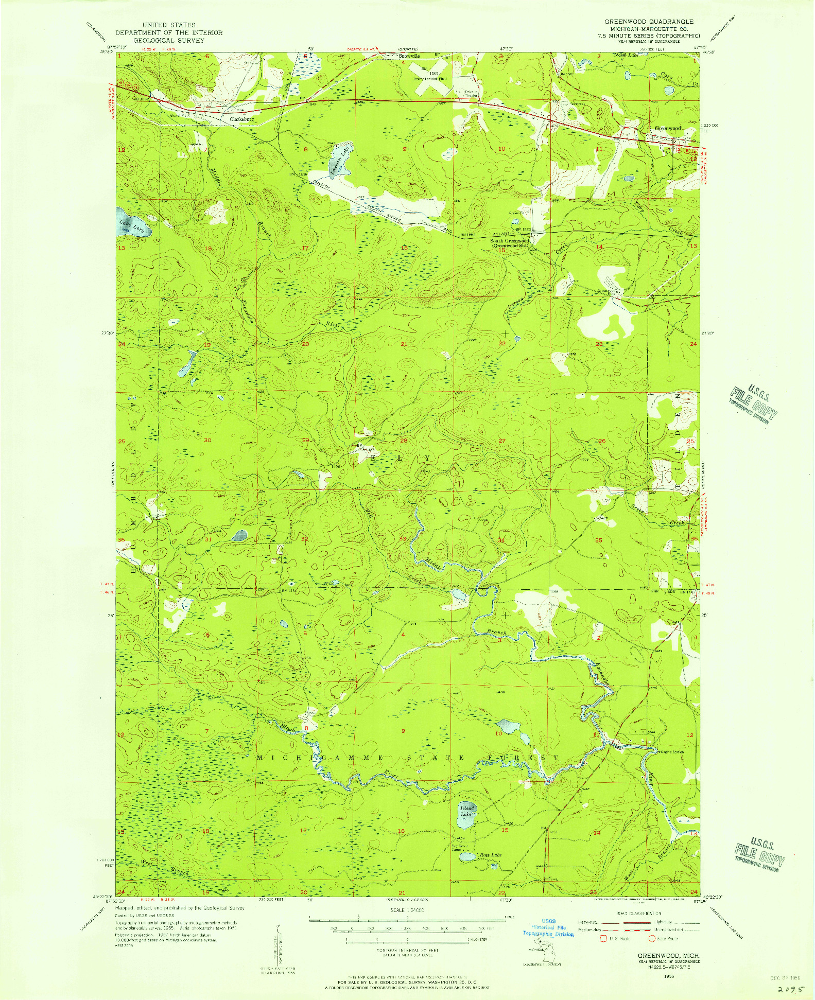 USGS 1:24000-SCALE QUADRANGLE FOR GREENWOOD, MI 1955