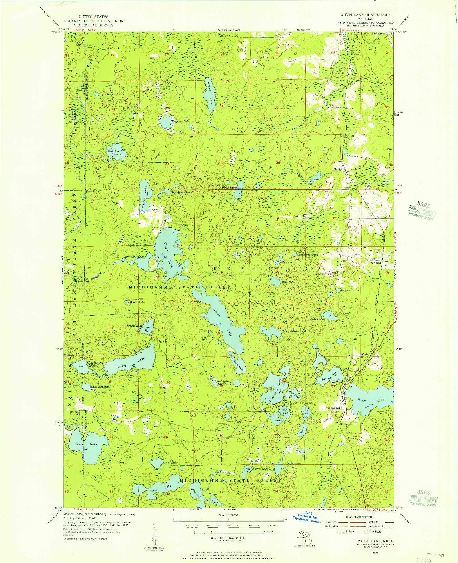 USGS 1:24000-SCALE QUADRANGLE FOR WITCH LAKE, MI 1955