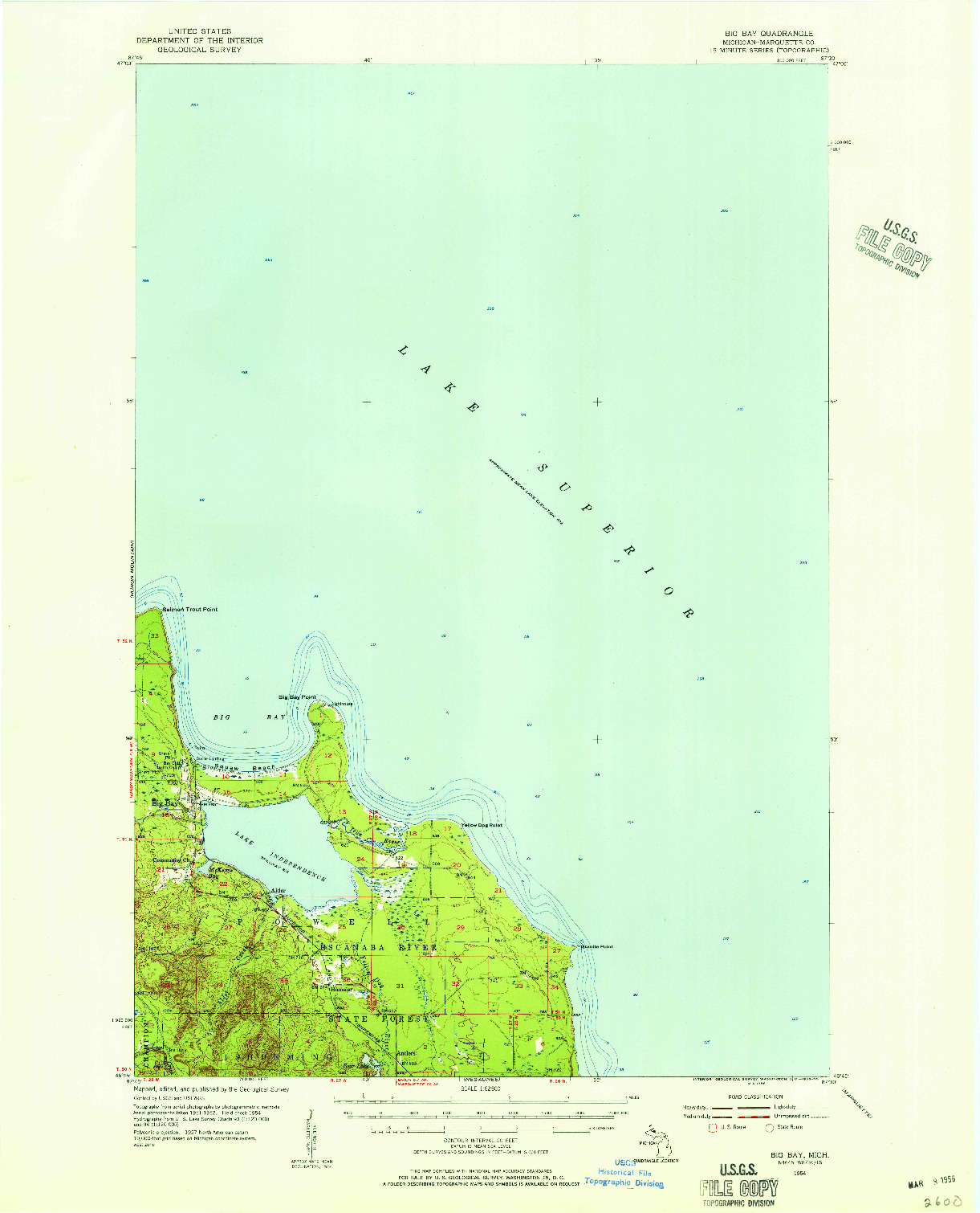 USGS 1:62500-SCALE QUADRANGLE FOR BIG BAY, MI 1954