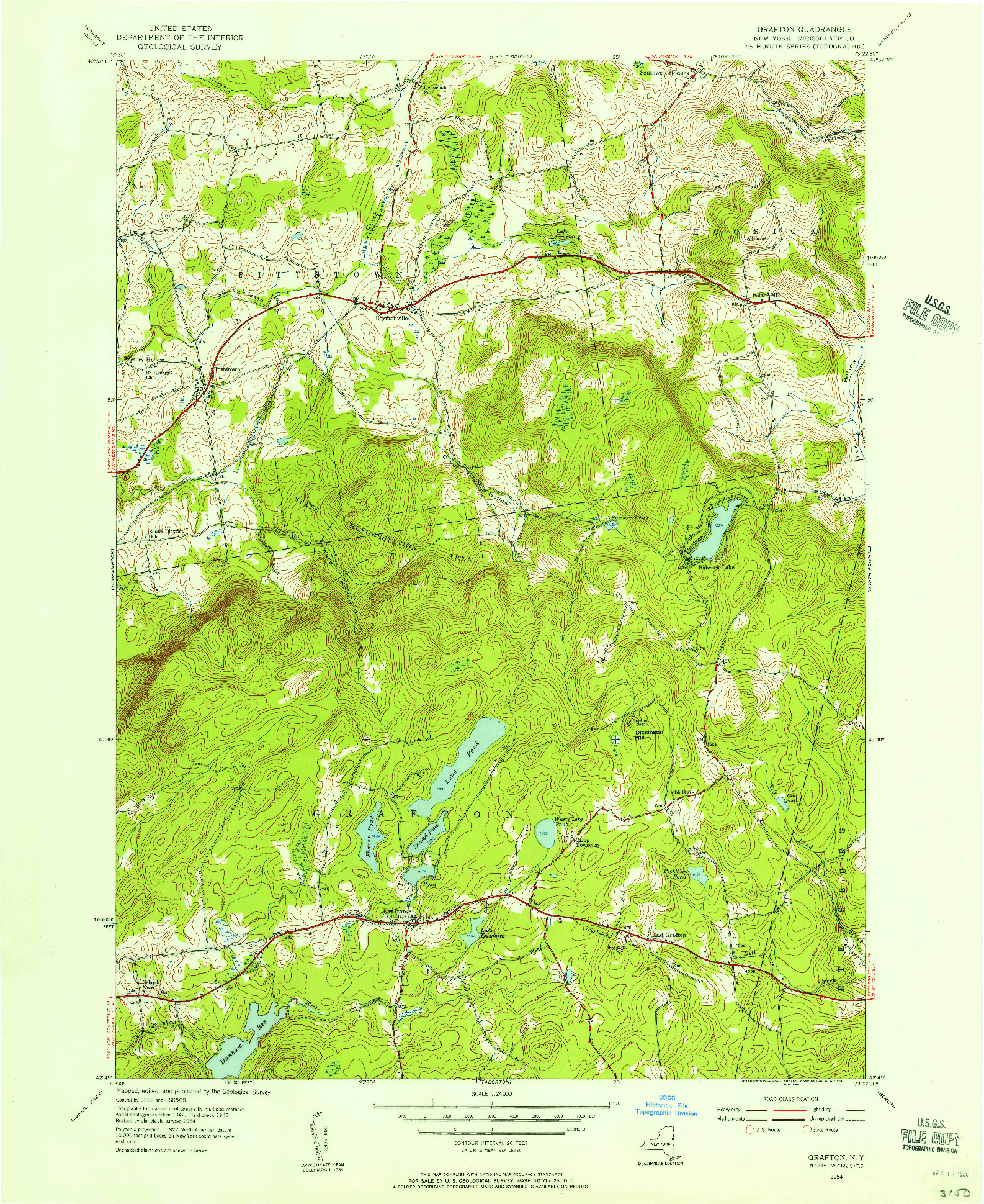 USGS 1:24000-SCALE QUADRANGLE FOR GRAFTON, NY 1954