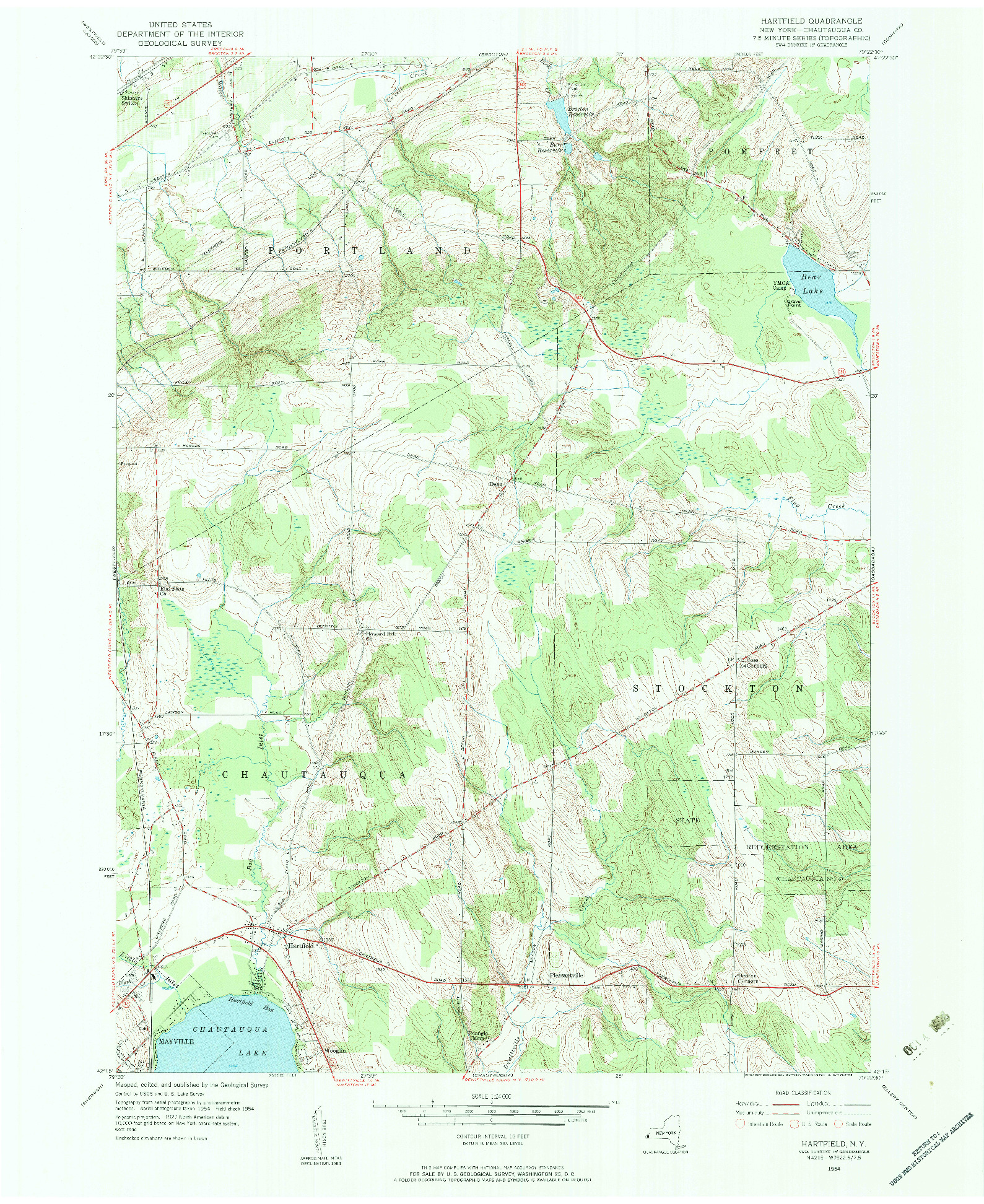 USGS 1:24000-SCALE QUADRANGLE FOR HARTFIELD, NY 1954