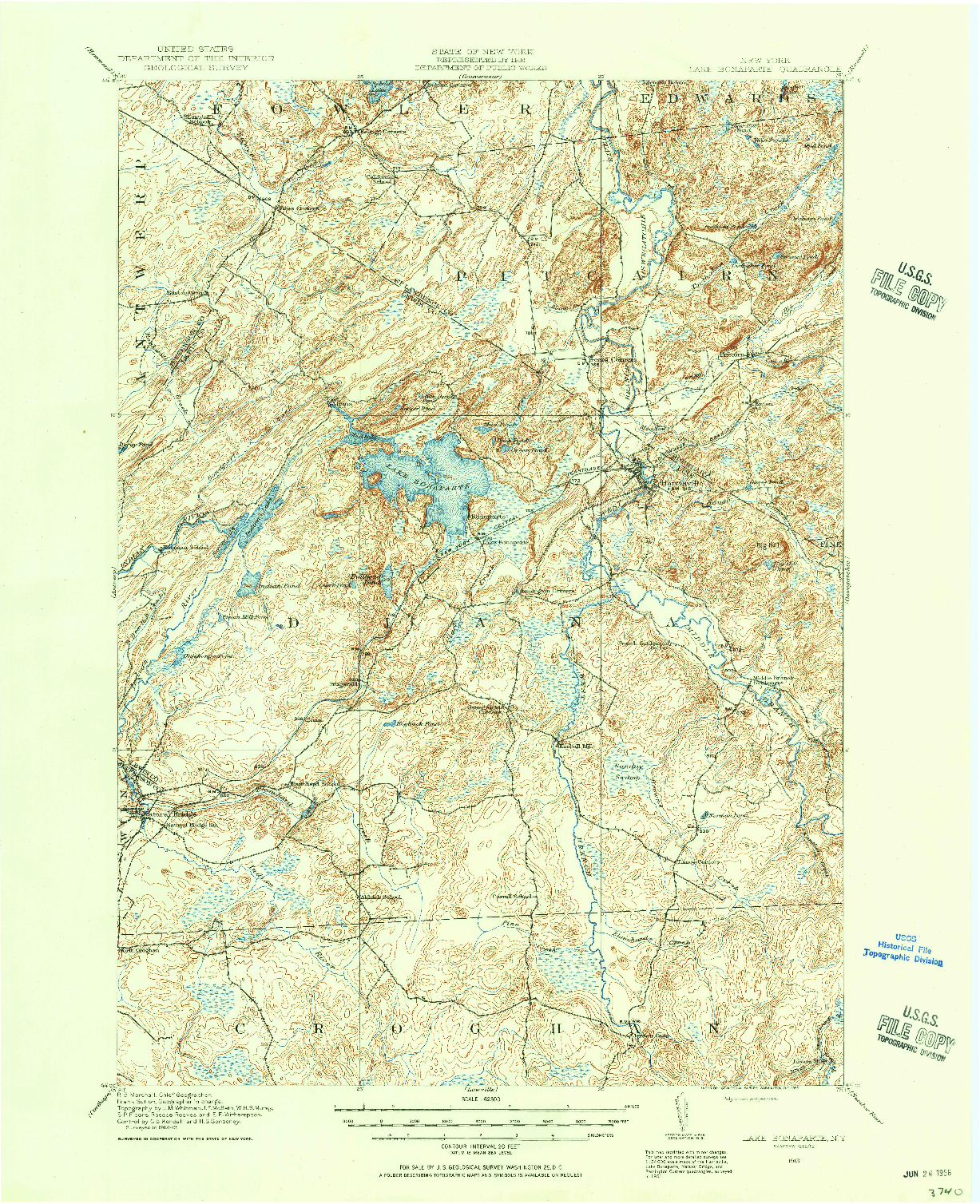 USGS 1:62500-SCALE QUADRANGLE FOR LAKE BONAPARTE, NY 1913
