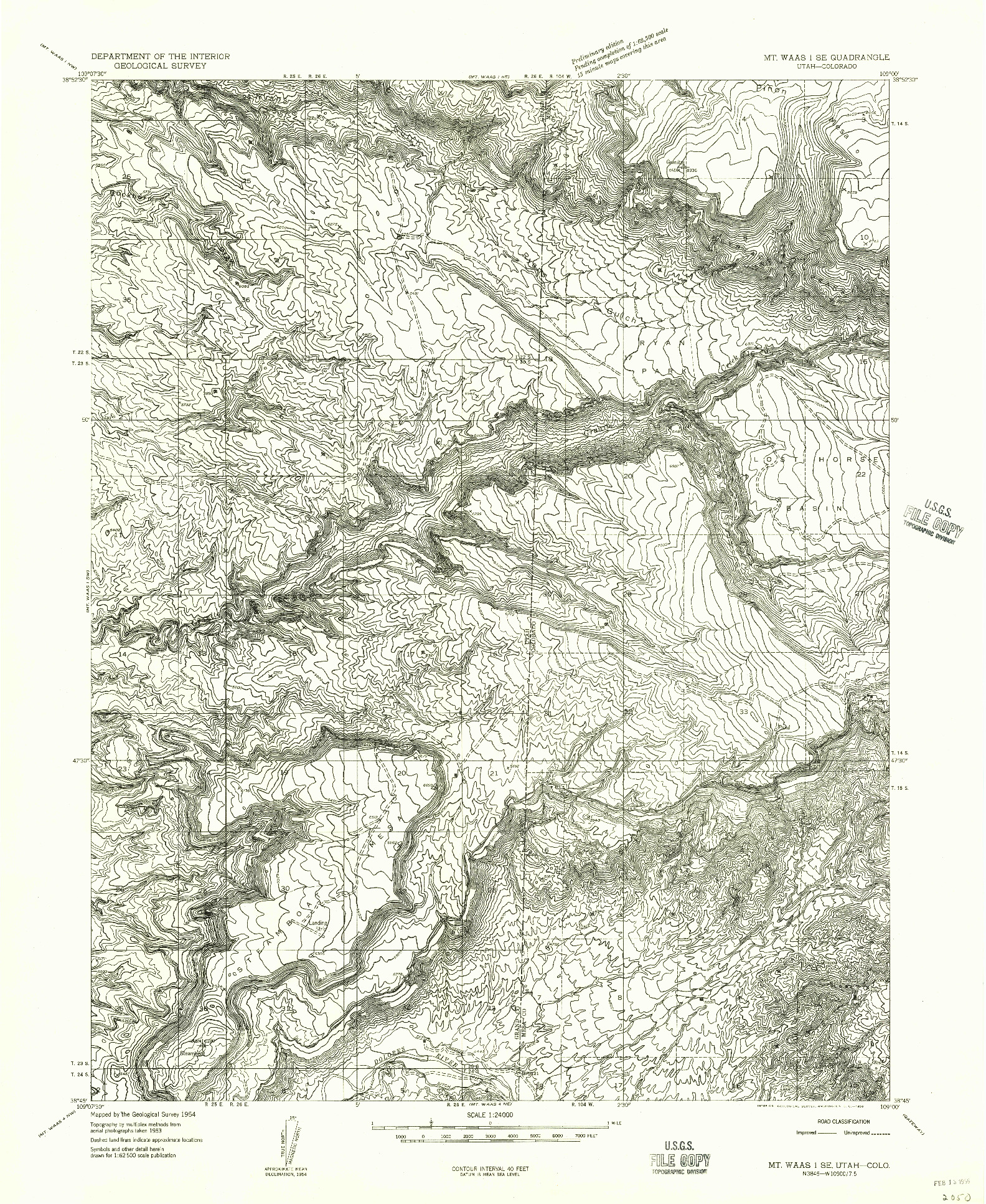 USGS 1:24000-SCALE QUADRANGLE FOR MT. WAAS 1 SE, UT 1954