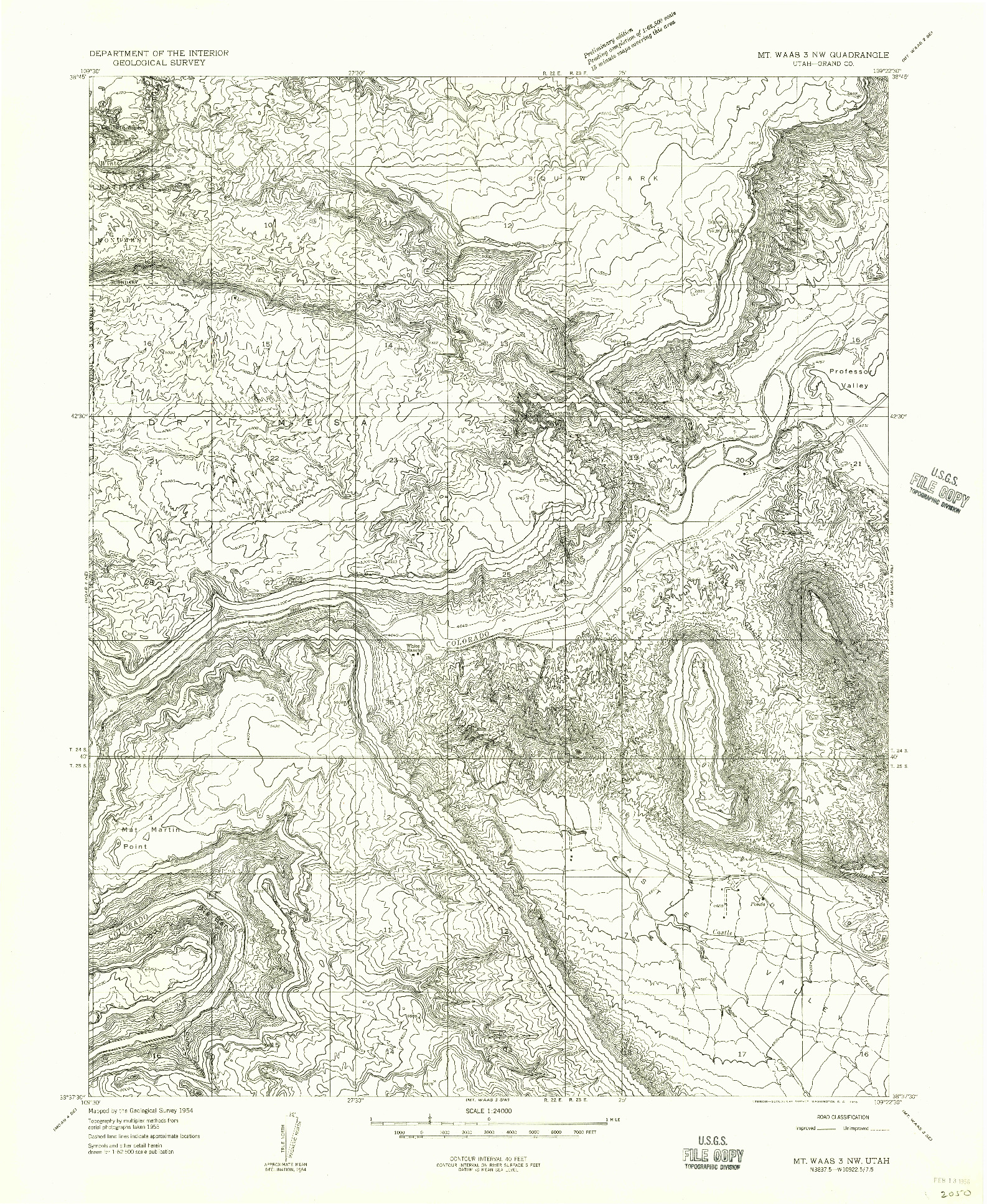 USGS 1:24000-SCALE QUADRANGLE FOR MT. WAAS 3 NW, UT 1954