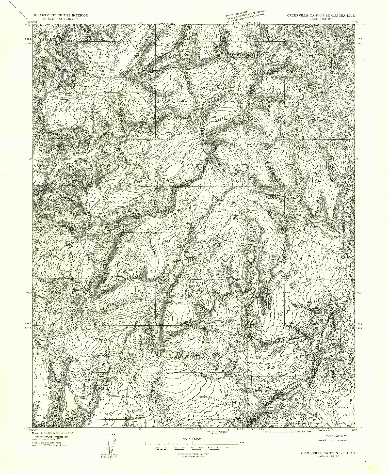 USGS 1:24000-SCALE QUADRANGLE FOR ORDERVILLE CANYON SE, UT 1954