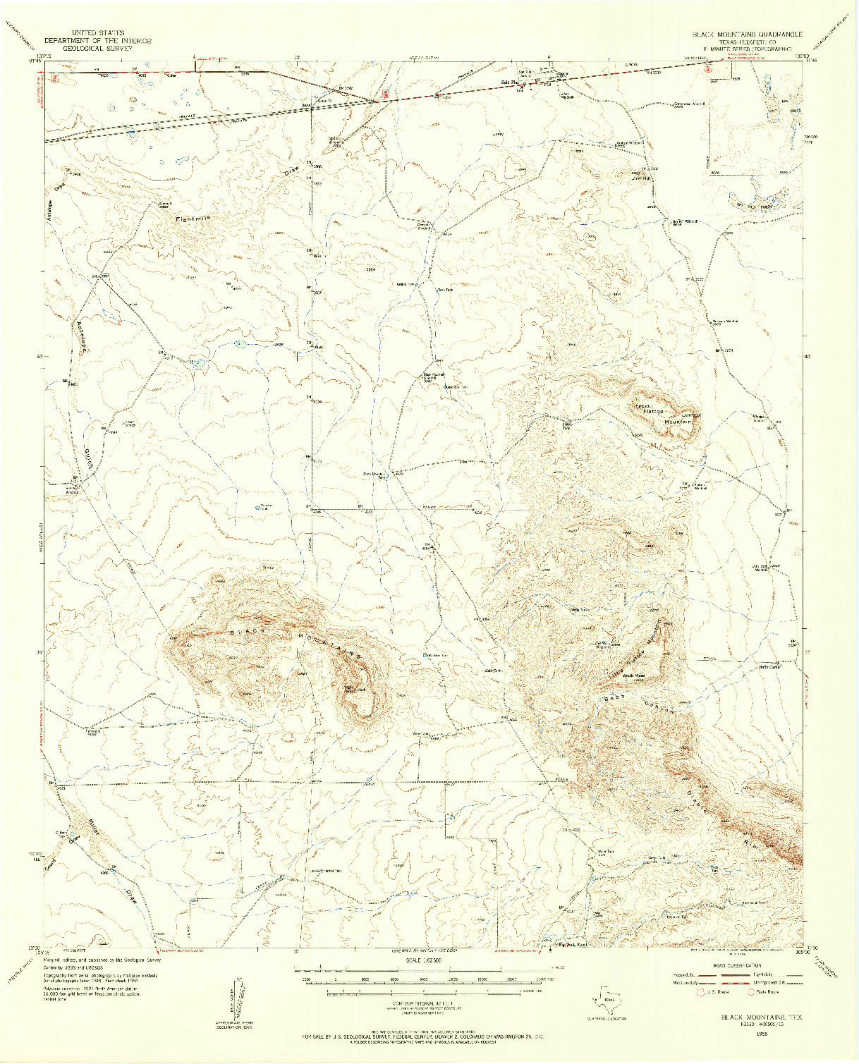 USGS 1:62500-SCALE QUADRANGLE FOR BLACK MOUNTAINS, TX 1955