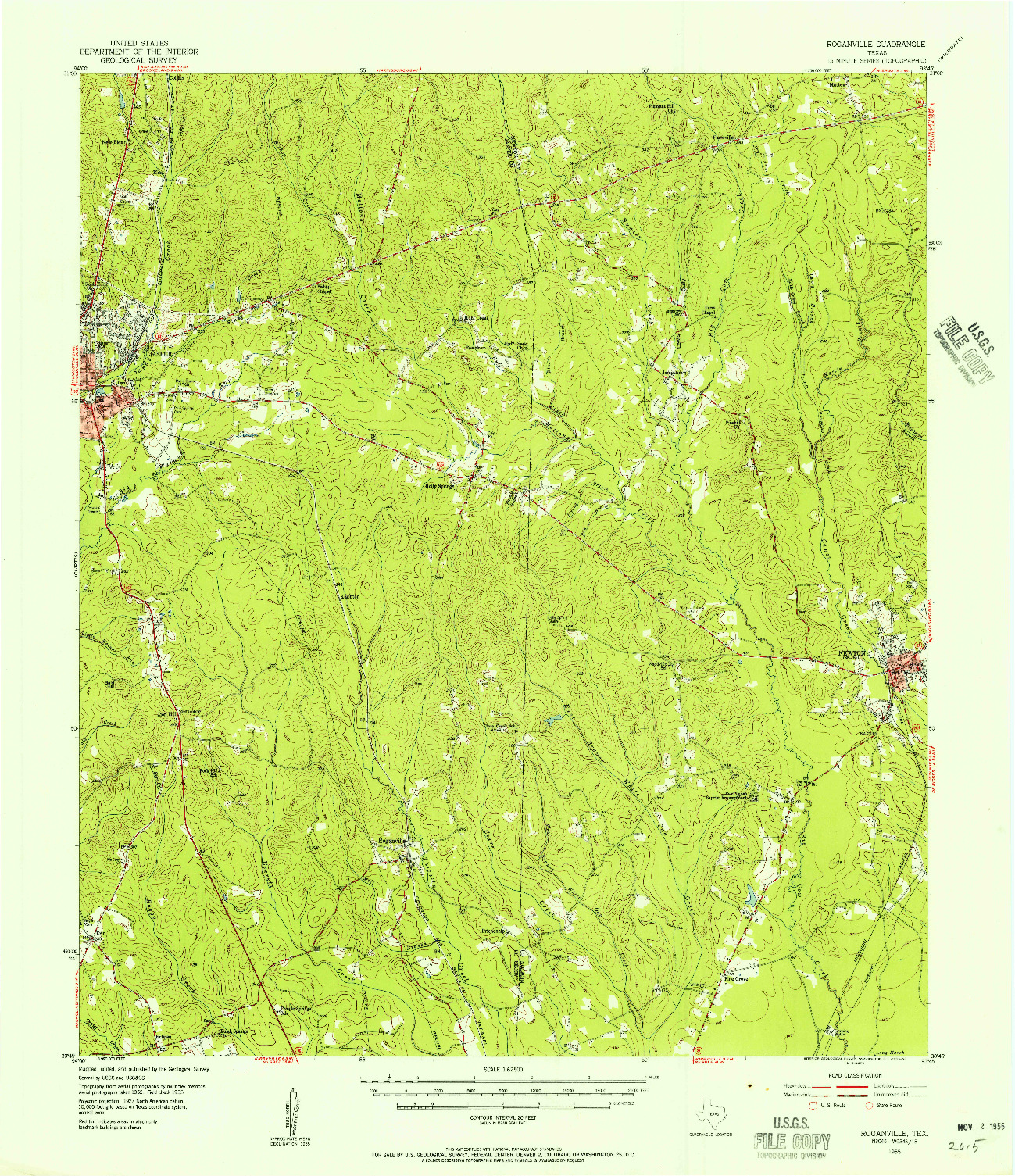 USGS 1:62500-SCALE QUADRANGLE FOR ROGANVILLE, TX 1955