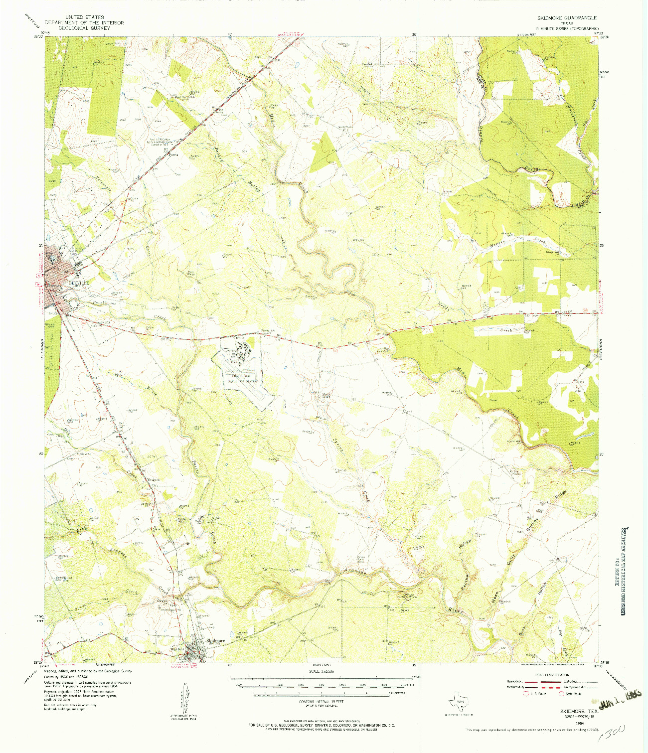 USGS 1:62500-SCALE QUADRANGLE FOR SKIDMORE, TX 1954
