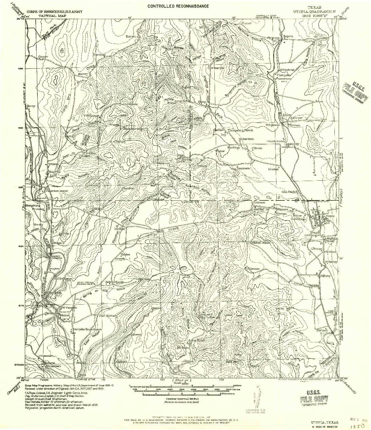 USGS 1:62500-SCALE QUADRANGLE FOR UTOPIA, TX 1956