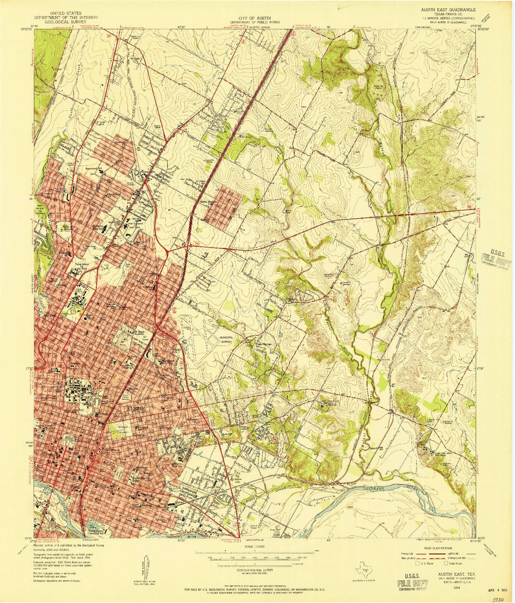 USGS 1:24000-SCALE QUADRANGLE FOR AUSTIN EAST, TX 1954