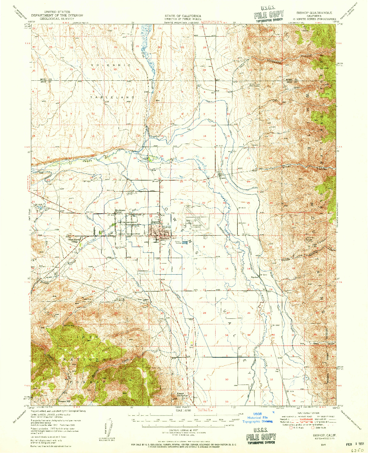 USGS 1:62500-SCALE QUADRANGLE FOR BISHOP, CA 1949