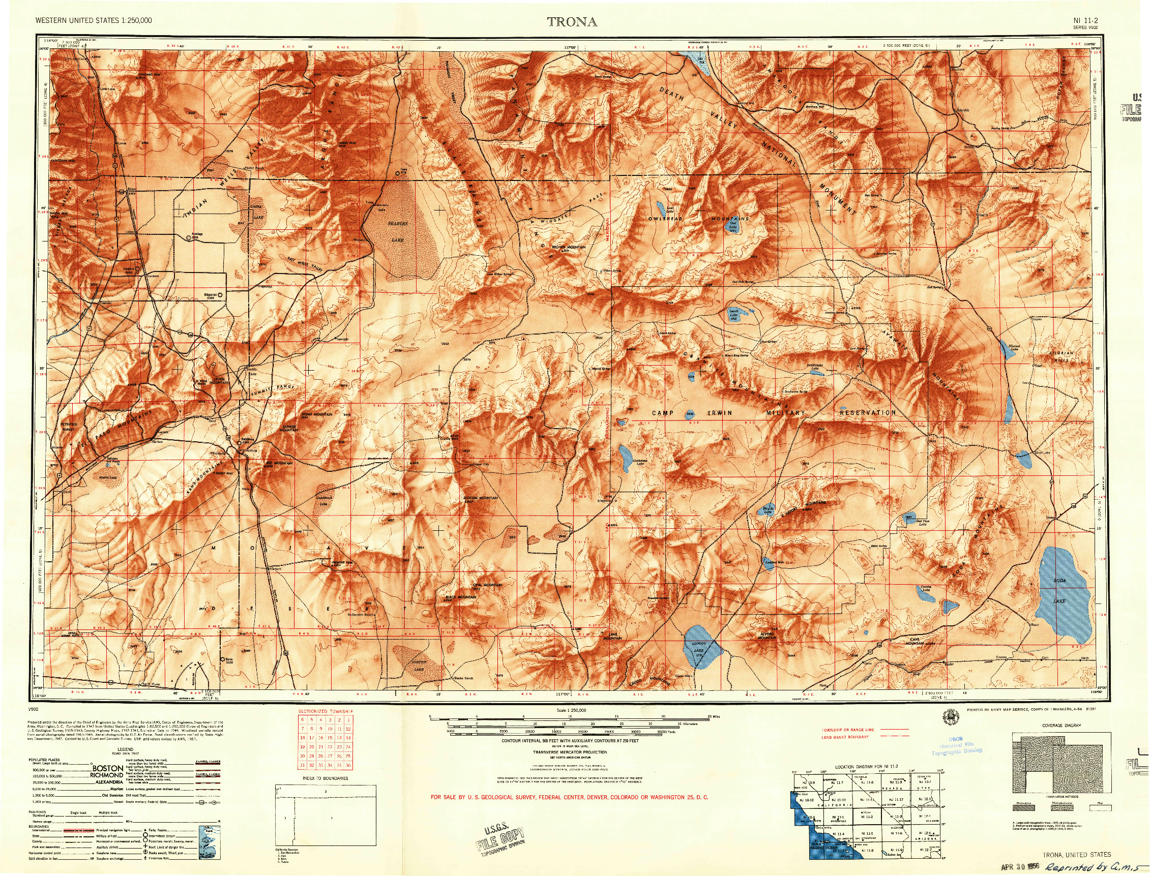 USGS 1:250000-SCALE QUADRANGLE FOR TRONA, CA 1953