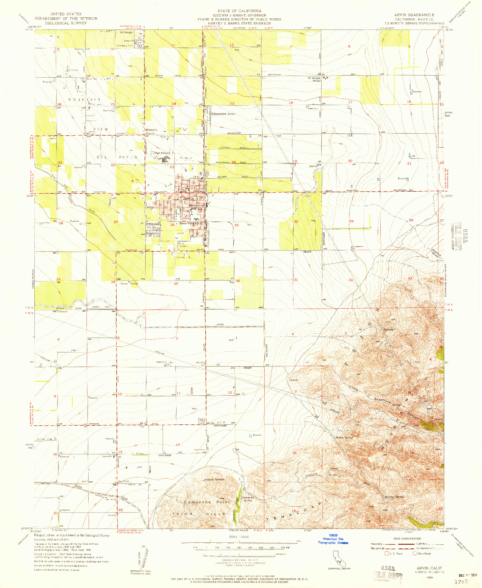 USGS 1:24000-SCALE QUADRANGLE FOR ARVIN, CA 1955