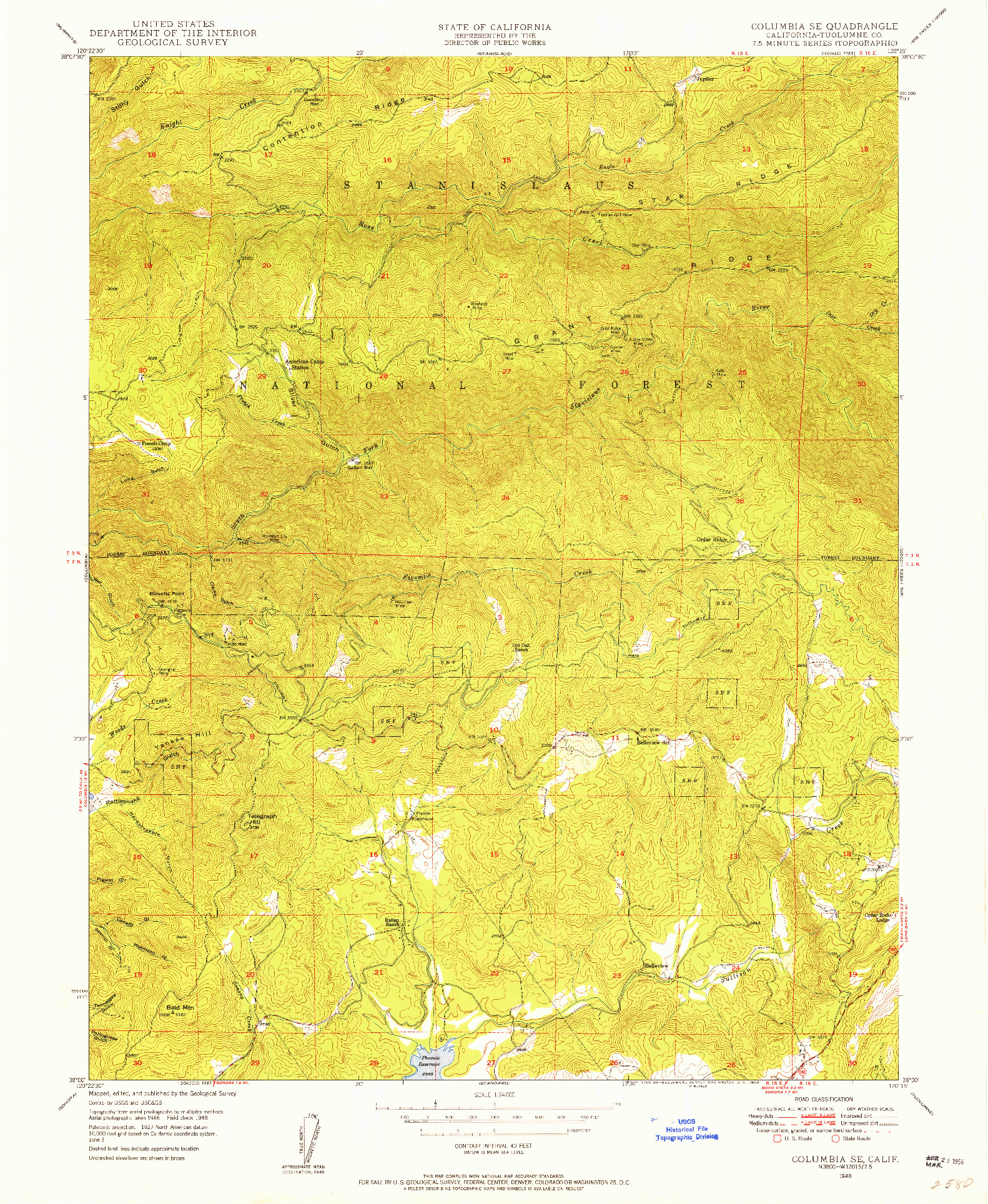 USGS 1:24000-SCALE QUADRANGLE FOR COLUMBIA SE, CA 1948