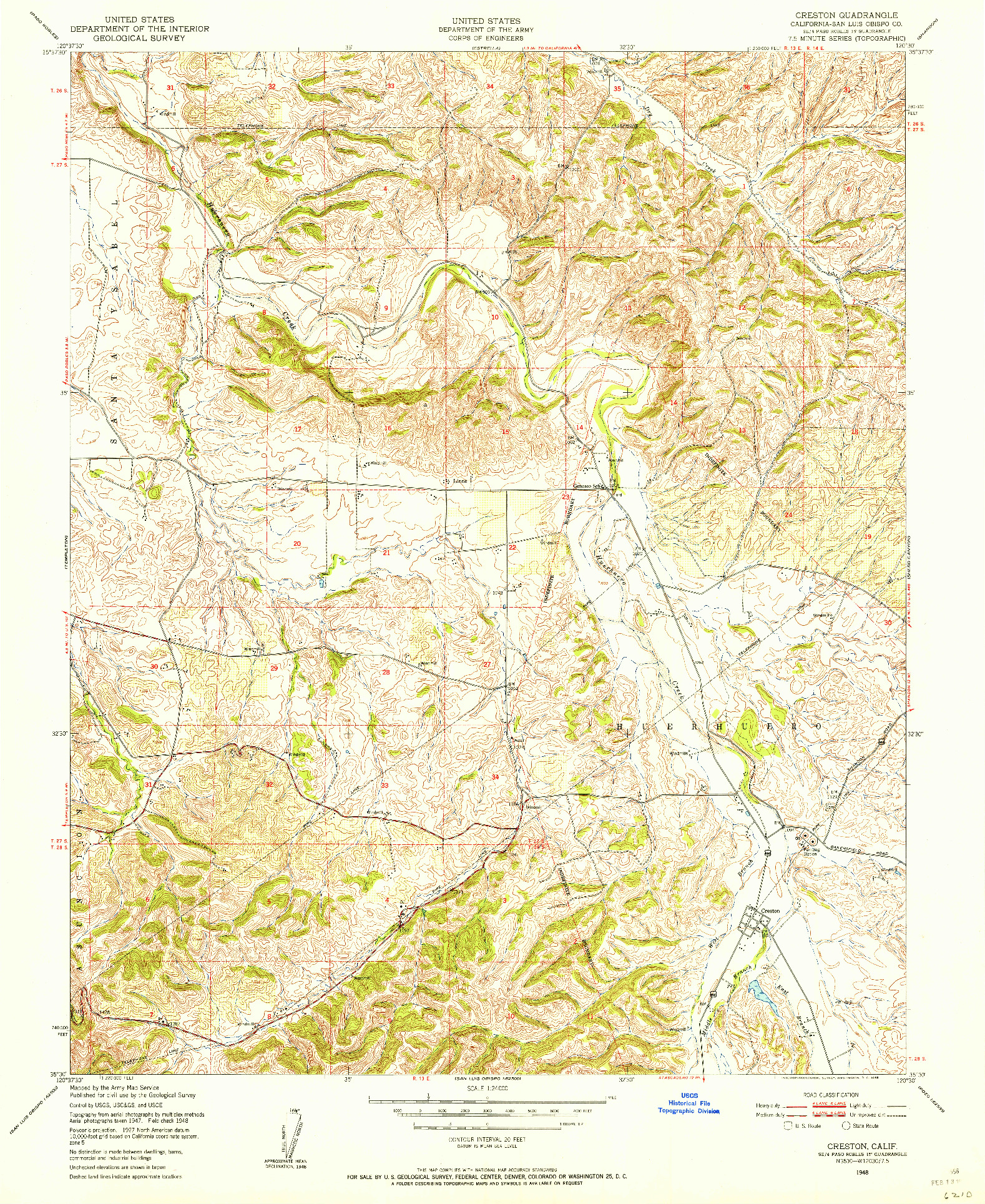 USGS 1:24000-SCALE QUADRANGLE FOR CRESTON, CA 1948