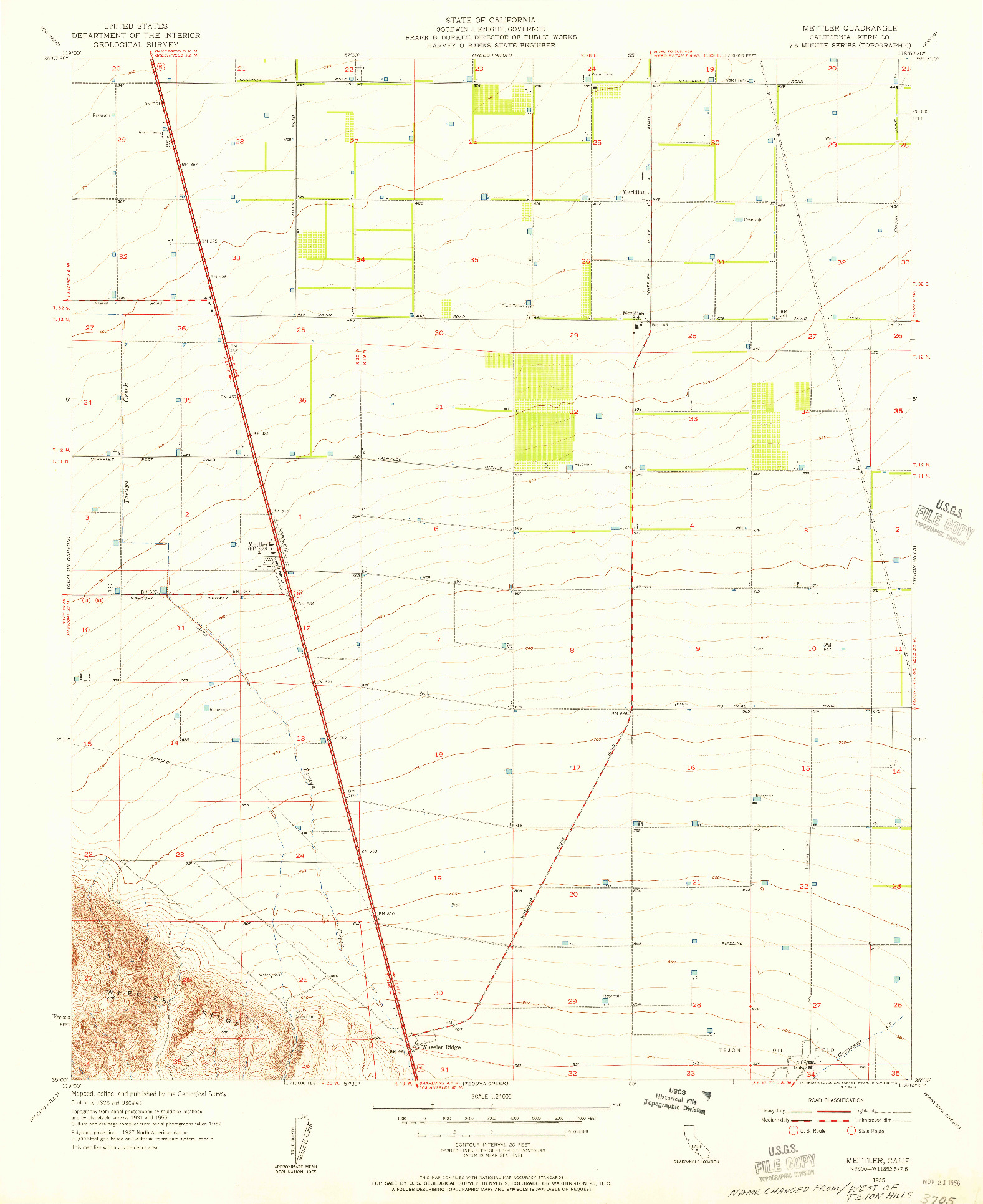 USGS 1:24000-SCALE QUADRANGLE FOR METTLER, CA 1955