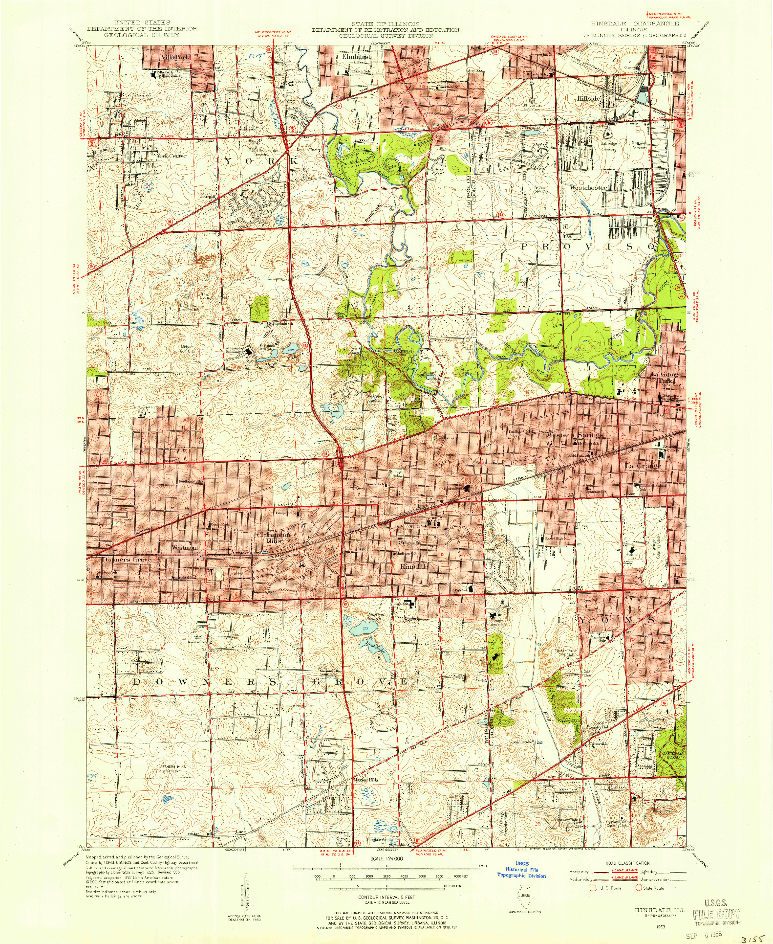 USGS 1:24000-SCALE QUADRANGLE FOR HINSDALE, IL 1953
