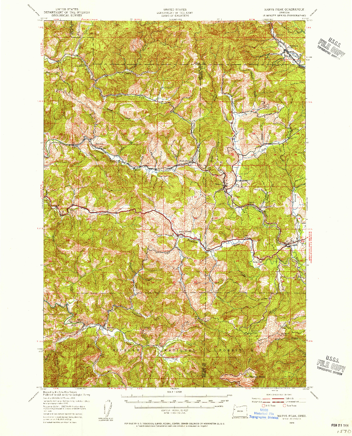 USGS 1:62500-SCALE QUADRANGLE FOR MARYS PEAK, OR 1939