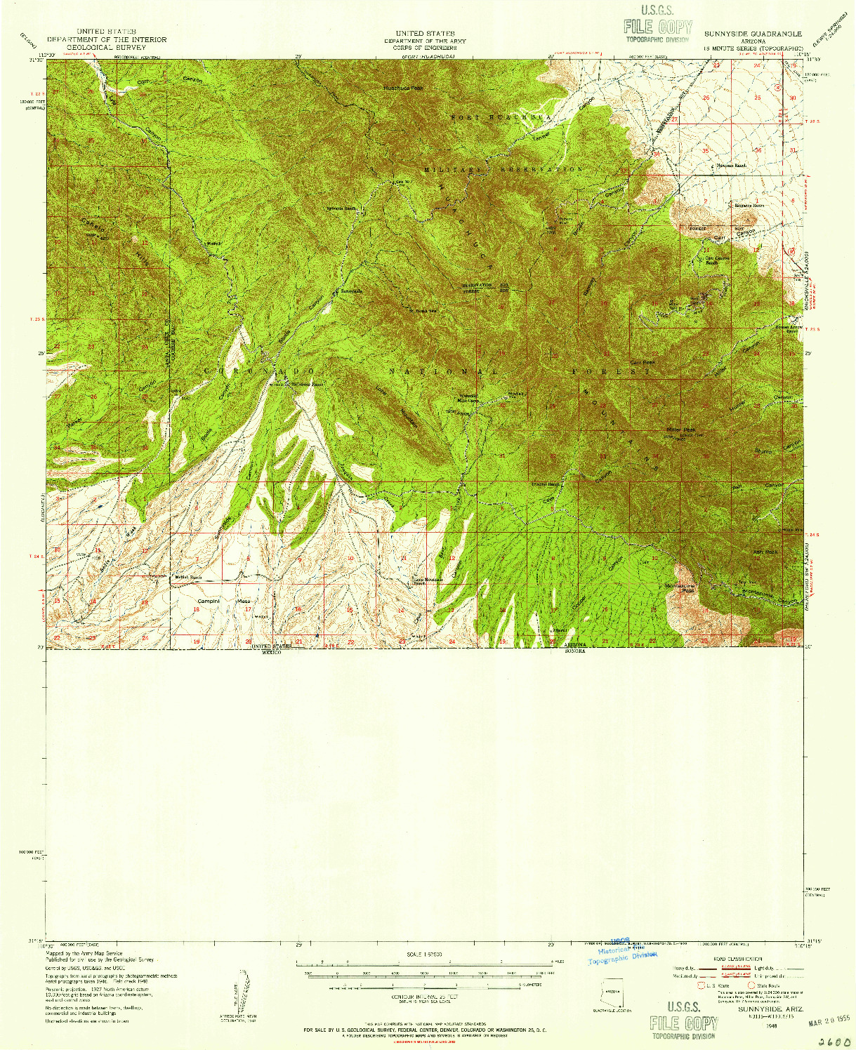 USGS 1:62500-SCALE QUADRANGLE FOR SUNNYSIDE, AZ 1948