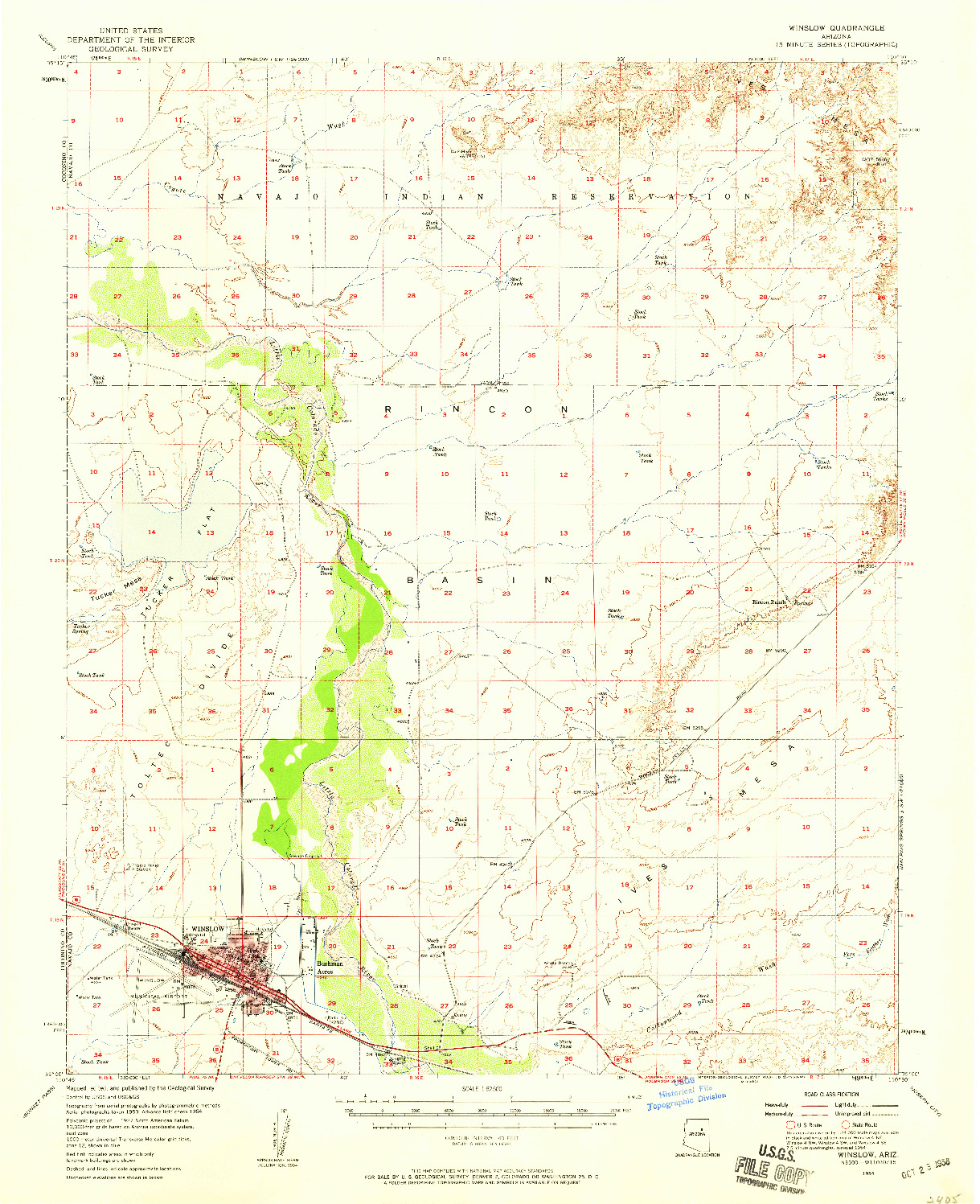 USGS 1:62500-SCALE QUADRANGLE FOR WINSLOW, AZ 1954