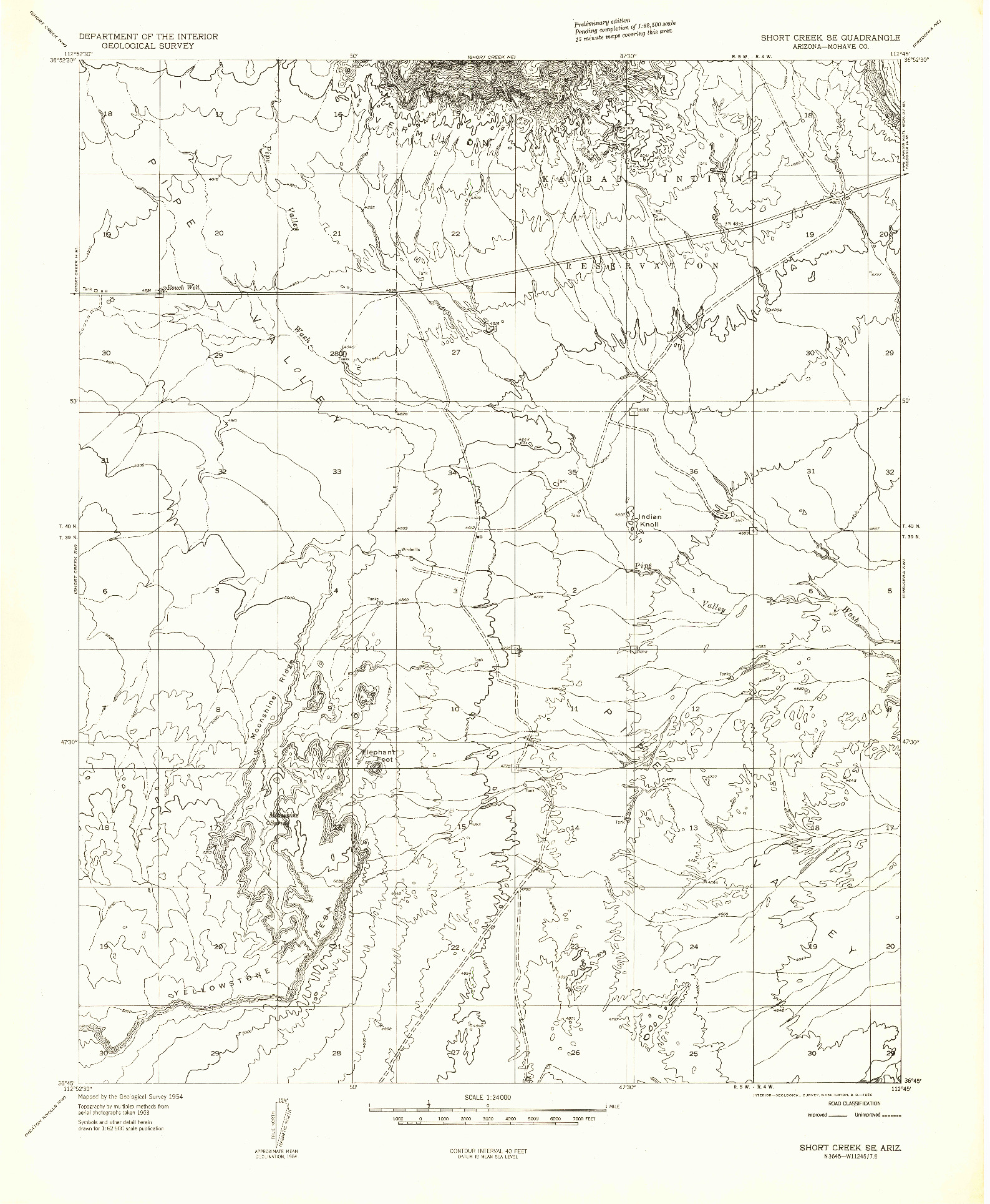 USGS 1:24000-SCALE QUADRANGLE FOR SHORT CREEK SE, AZ 1954