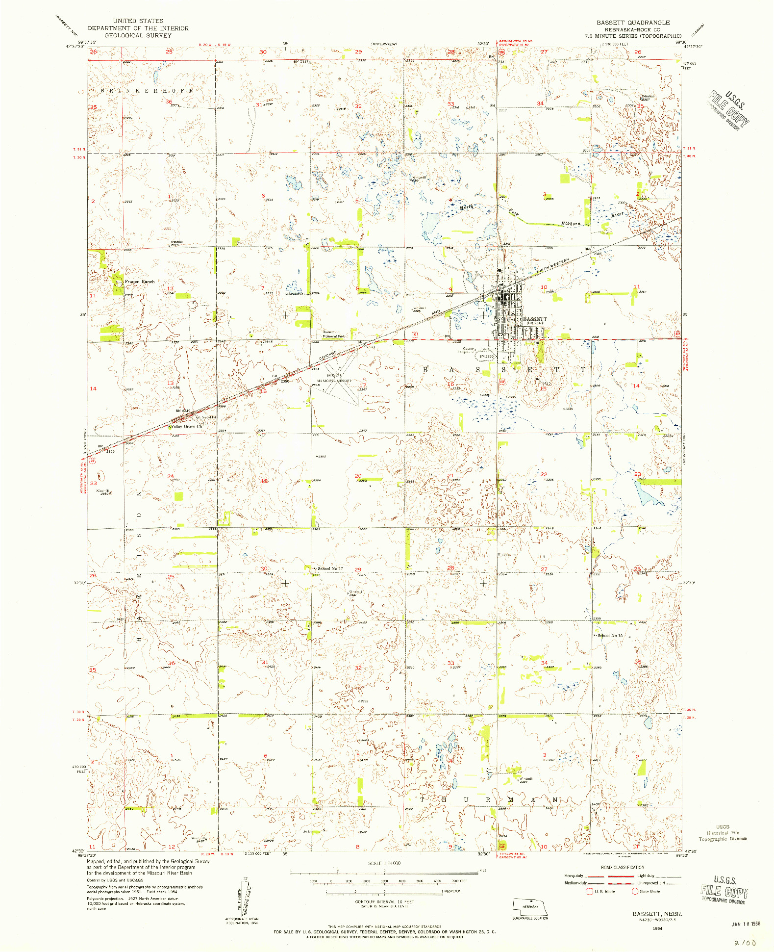 USGS 1:24000-SCALE QUADRANGLE FOR BASSETT, NE 1954