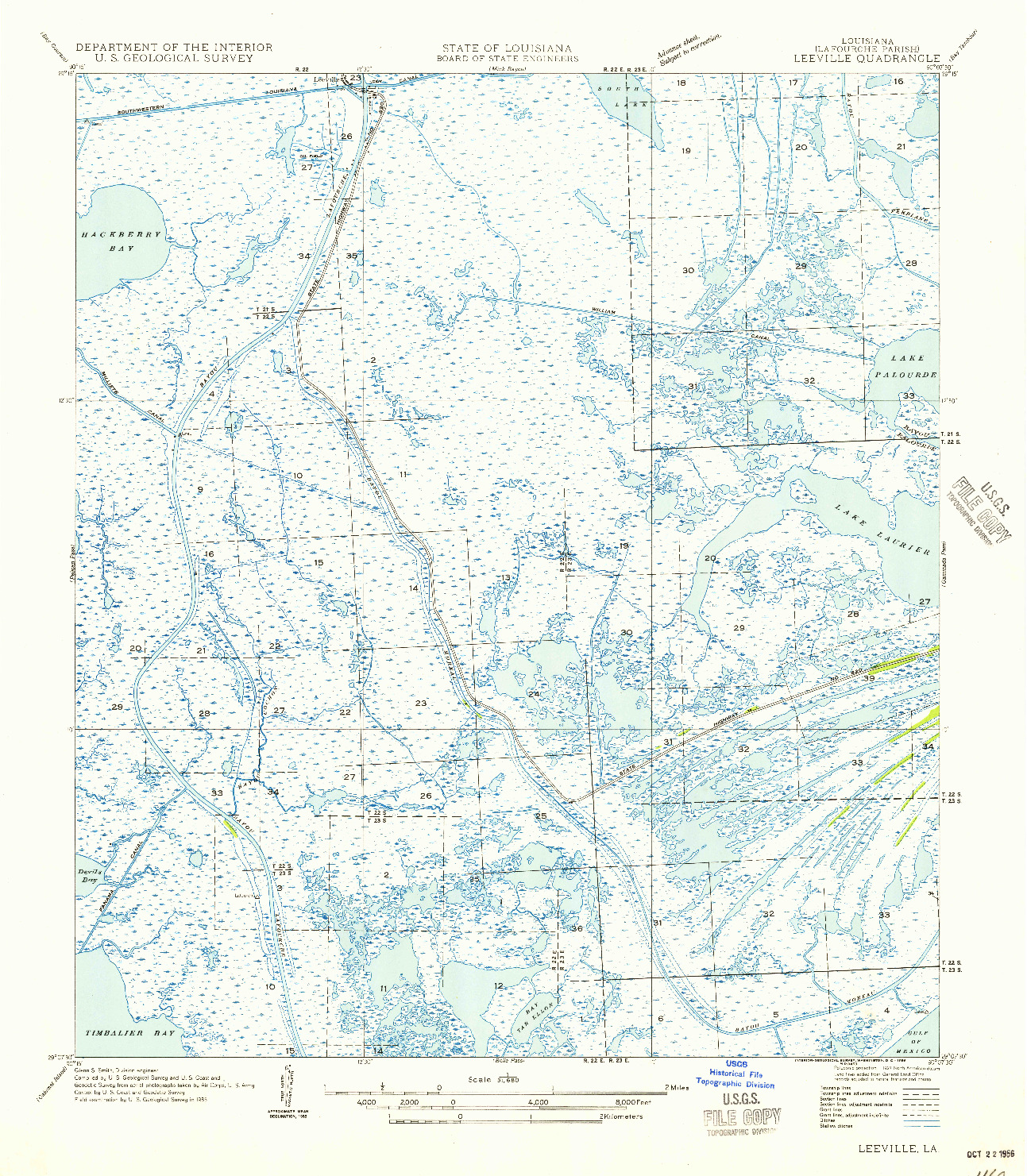 USGS 1:31680-SCALE QUADRANGLE FOR LEEVILLE, LA 1956
