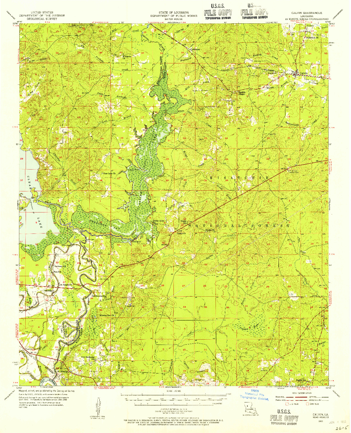 USGS 1:62500-SCALE QUADRANGLE FOR CALVIN, LA 1955