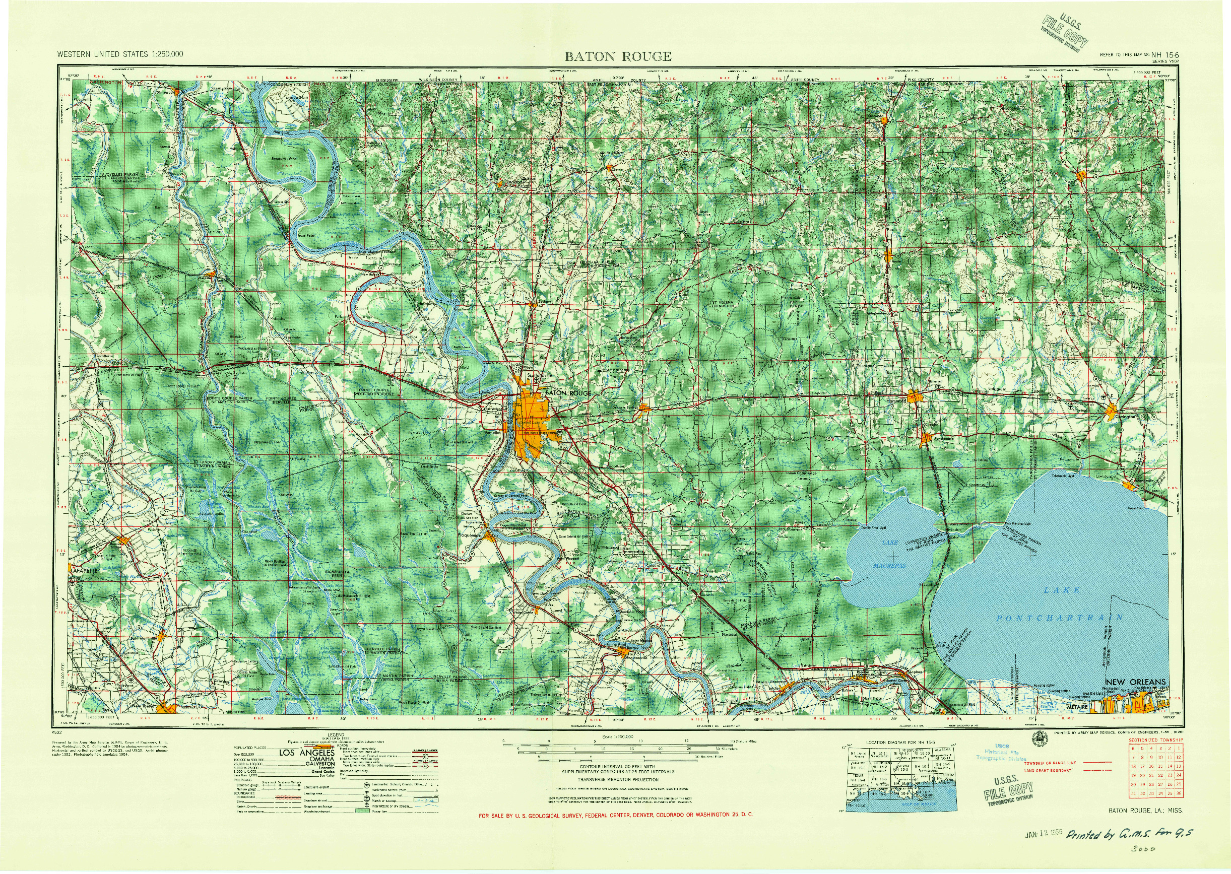 USGS 1:250000-SCALE QUADRANGLE FOR BATON ROUGE, LA 1956