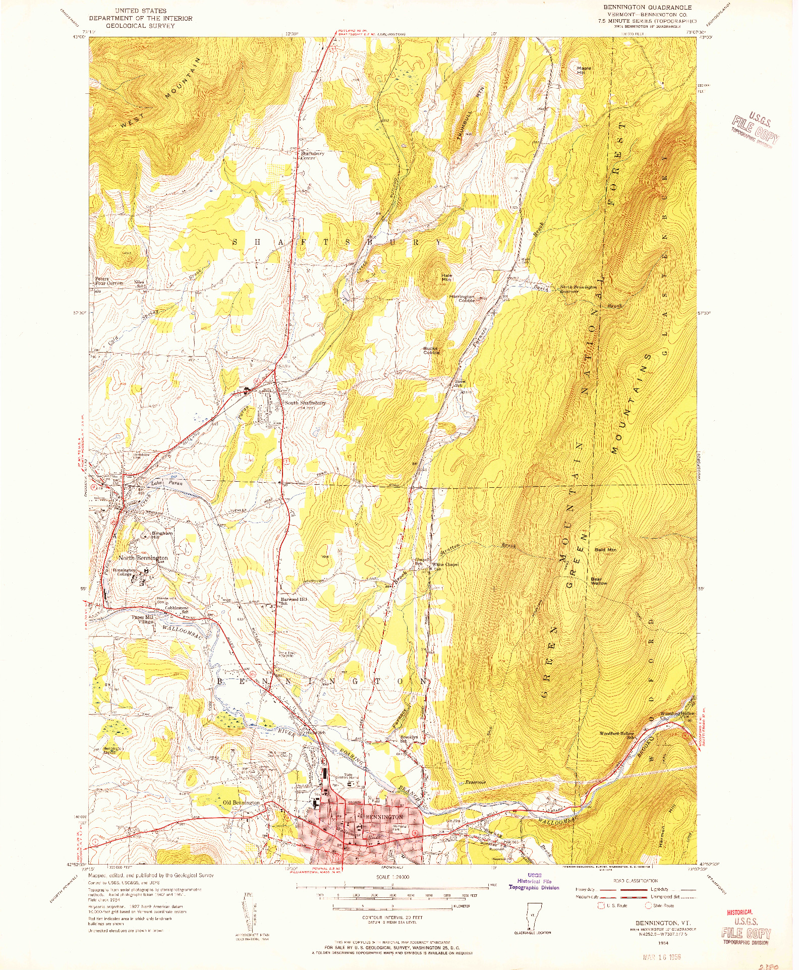 USGS 1:24000-SCALE QUADRANGLE FOR BENNINGTON, VT 1954