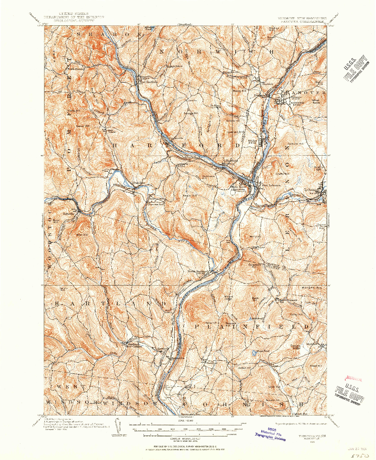 USGS 1:62500-SCALE QUADRANGLE FOR HANOVER, VT 1906