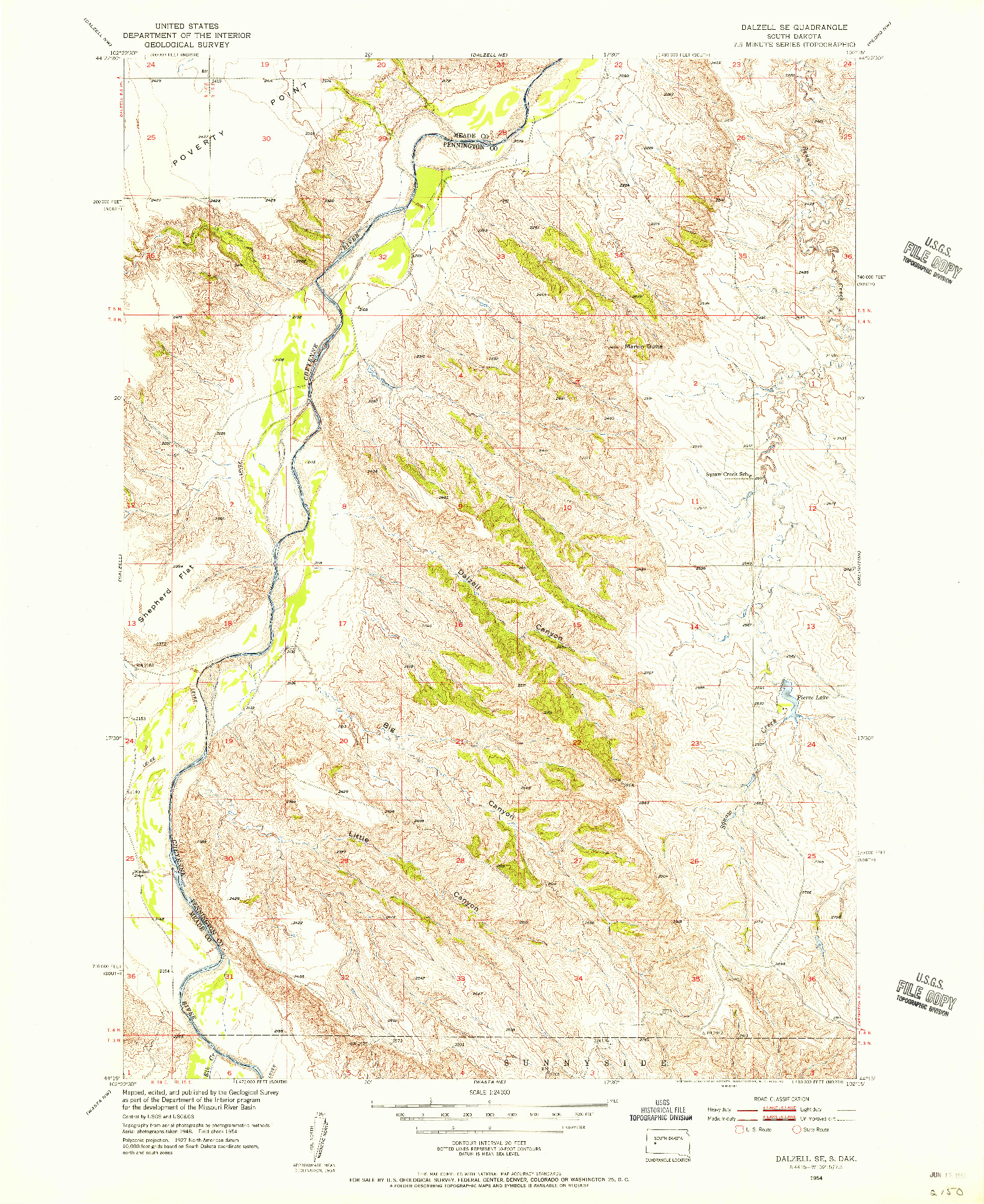 USGS 1:24000-SCALE QUADRANGLE FOR DALZELL SE, SD 1954