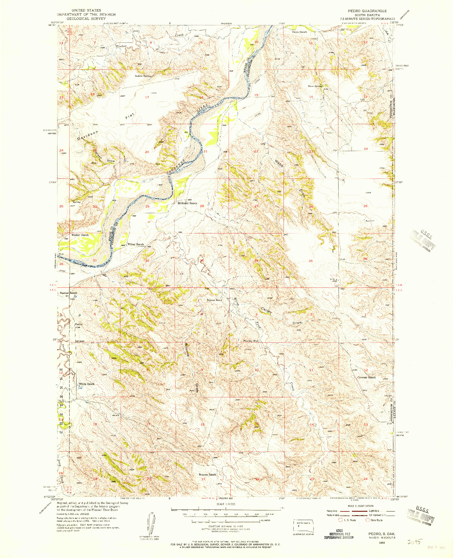 USGS 1:24000-SCALE QUADRANGLE FOR PEDRO, SD 1955