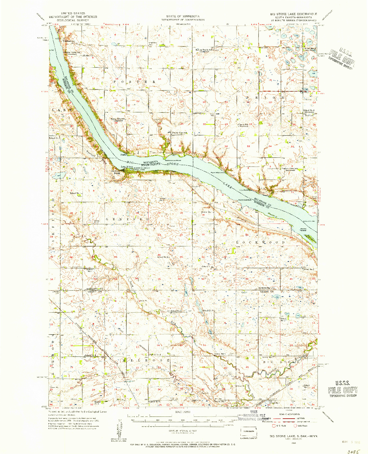 USGS 1:62500-SCALE QUADRANGLE FOR BIG STONE LAKE, SD 1954